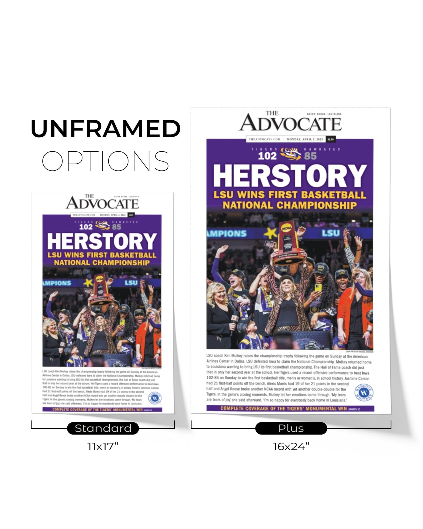 2023 LSU Tigers Women's National Champions "HERSTORY" Framed Front Page Newspaper - TitleGameFrames.com