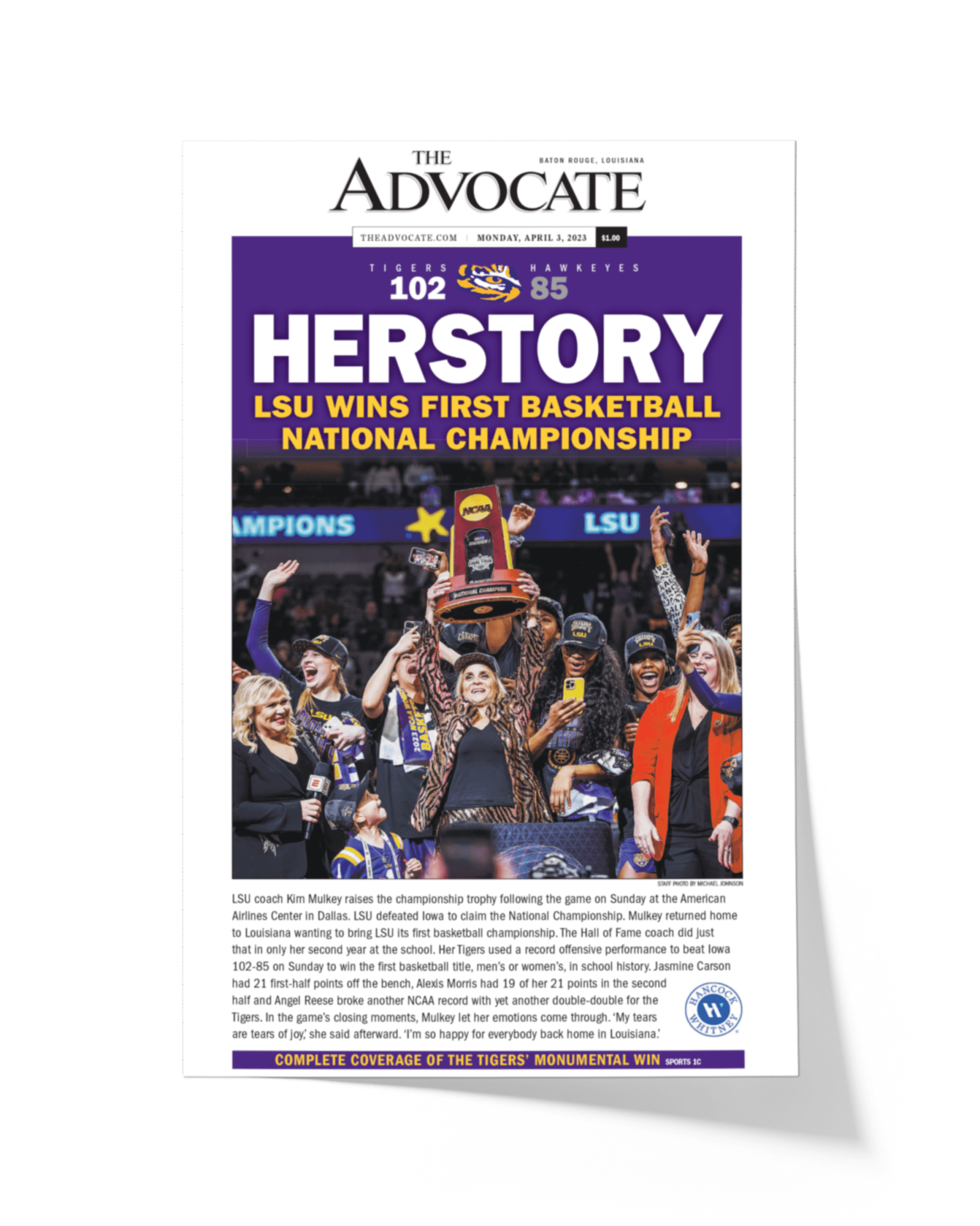 2023 LSU Tigers Women's National Champions "HERSTORY" Framed Front Page Newspaper - TitleGameFrames.com