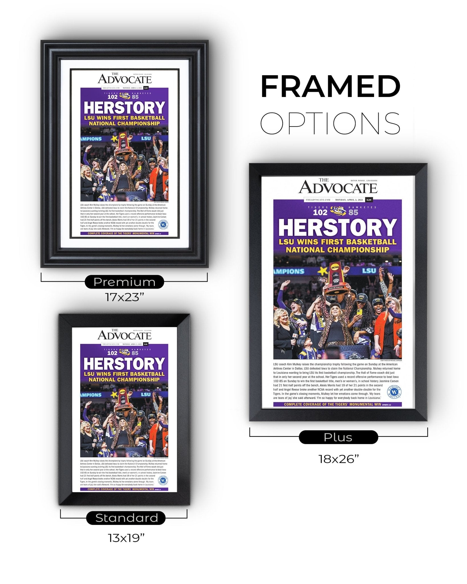2023 LSU Tigers Women's National Champions "HERSTORY" Framed Front Page Newspaper - TitleGameFrames.com