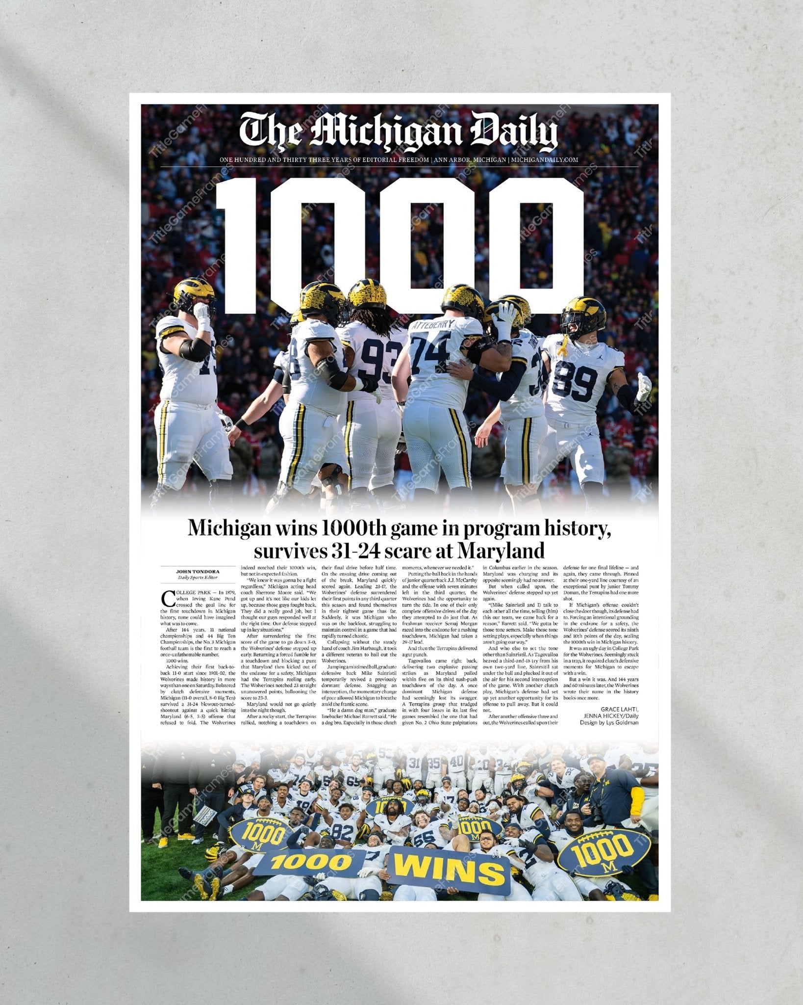2023 Michigan Wolverines 1000th Win - Commemorative Framed Print - TitleGameFrames.com