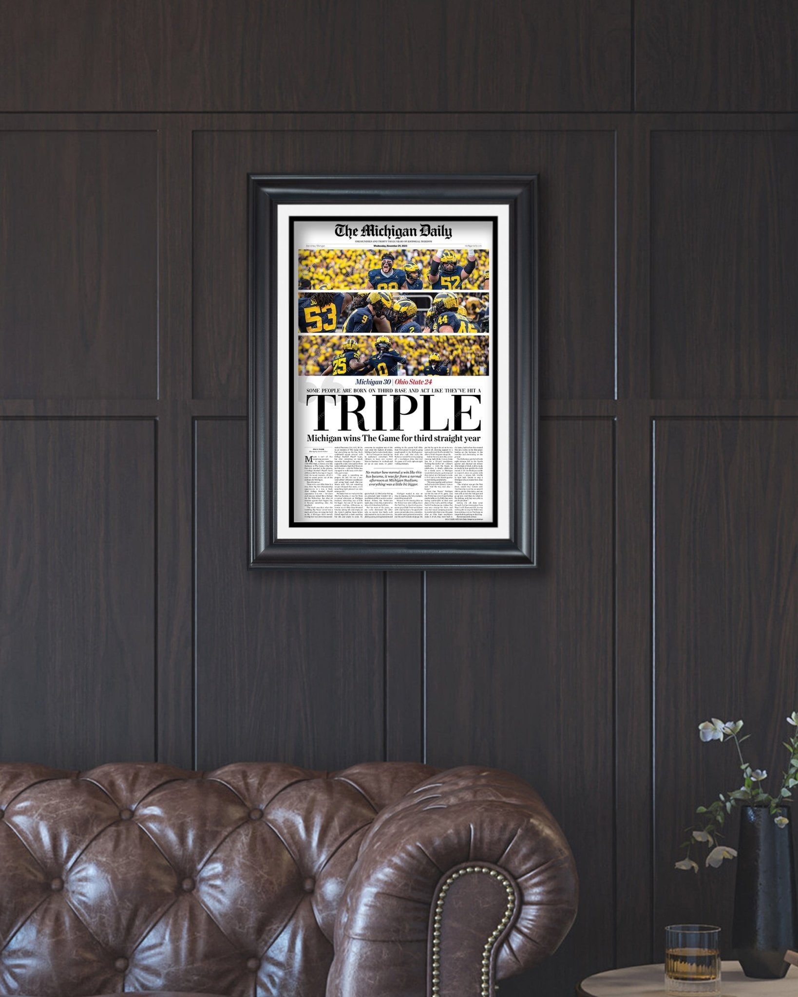 2023 Michigan Wolverines' Third Consecutive Victory Over Ohio State: 'TRIPLE' - Framed Print - TitleGameFrames.com