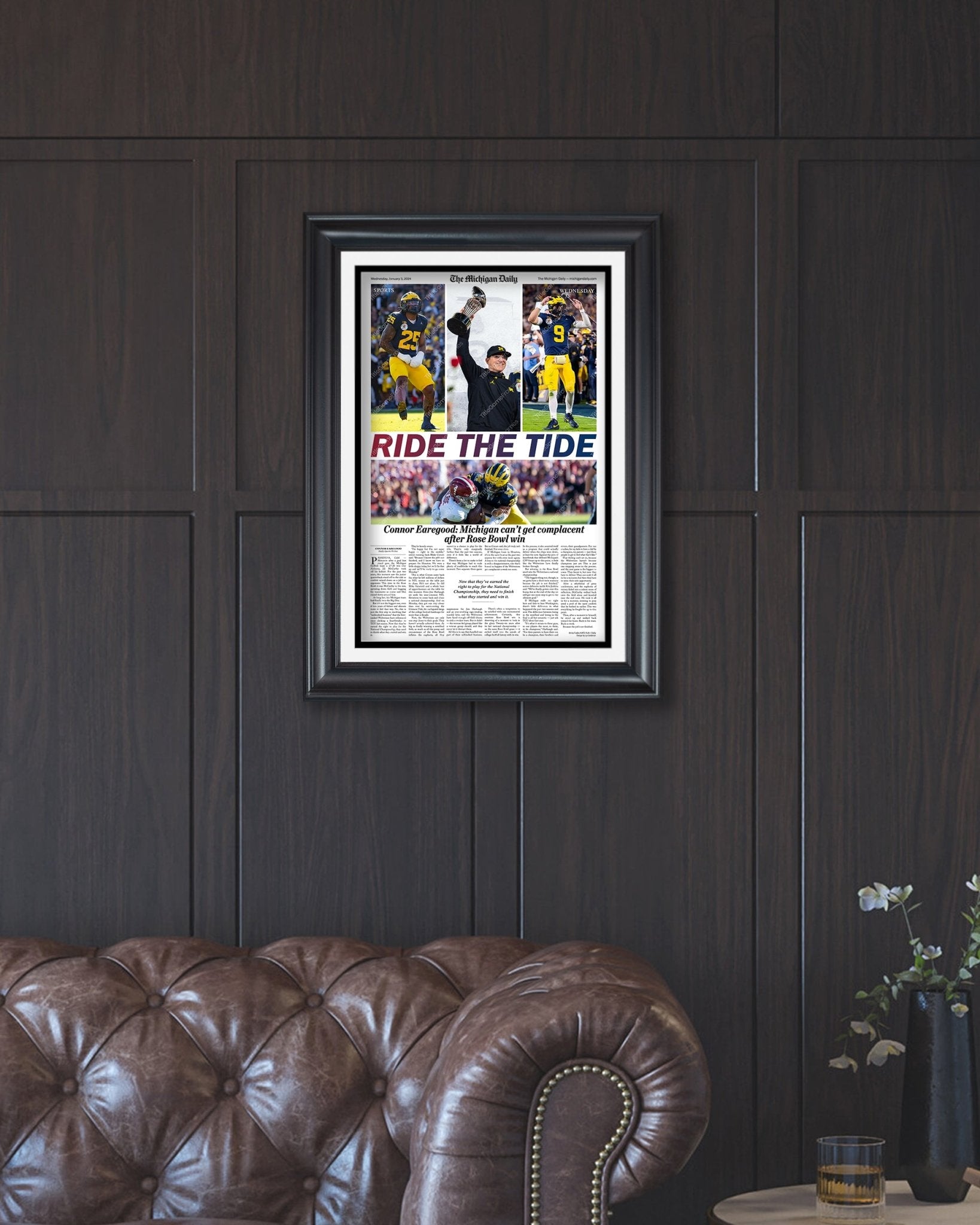 2023 Rose Bowl Victory: 'RIDE THE TIDE' - Michigan's Historic Win Over Alabama Print - TitleGameFrames.com