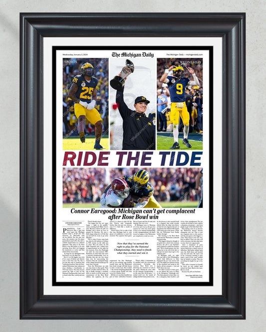 2023 Rose Bowl Victory: 'RIDE THE TIDE' - Michigan's Historic Win Over Alabama Print - TitleGameFrames.com