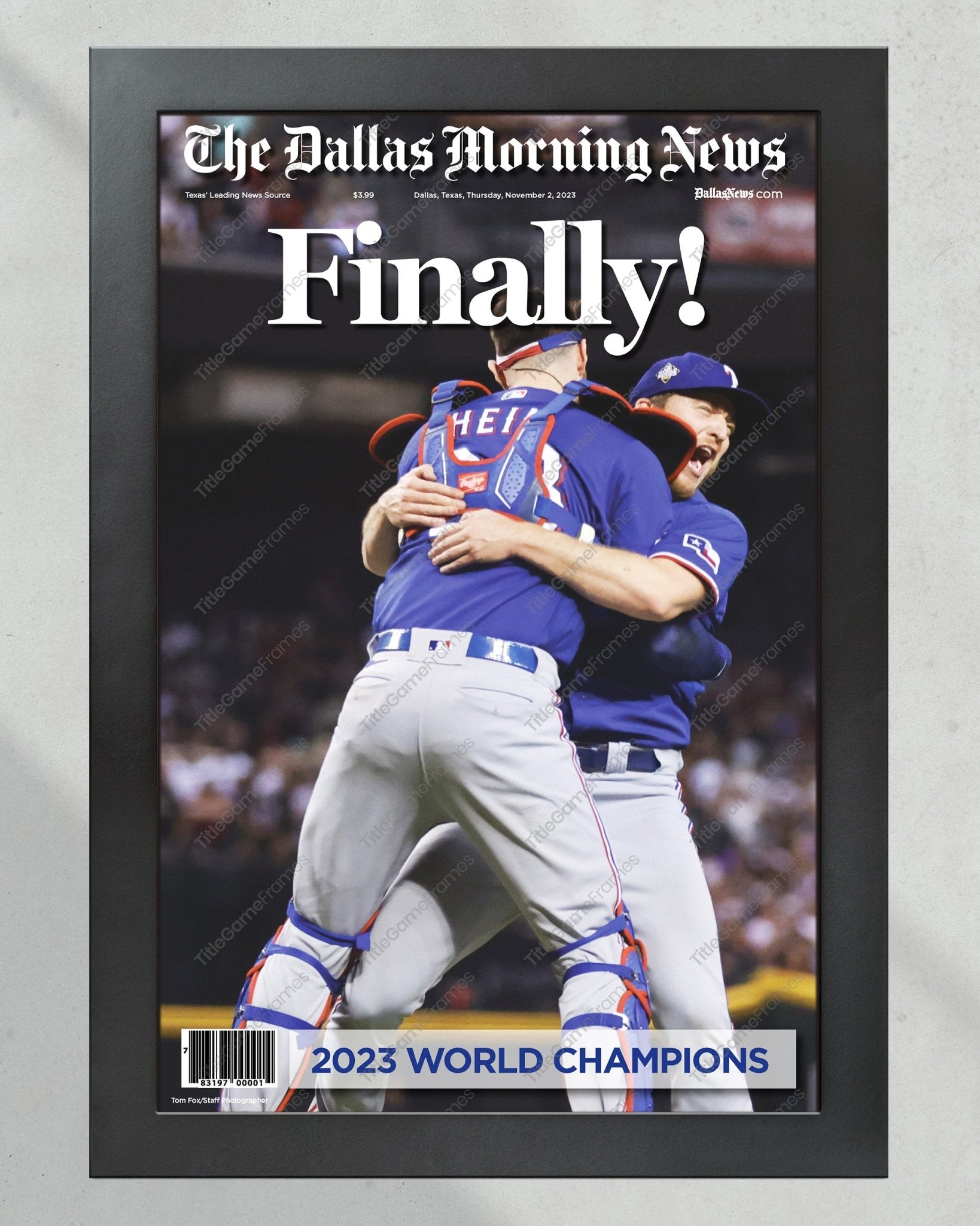 2023 Texas Rangers World Series "Finally!" - Commemorative Framed Newspaper - TitleGameFrames.com