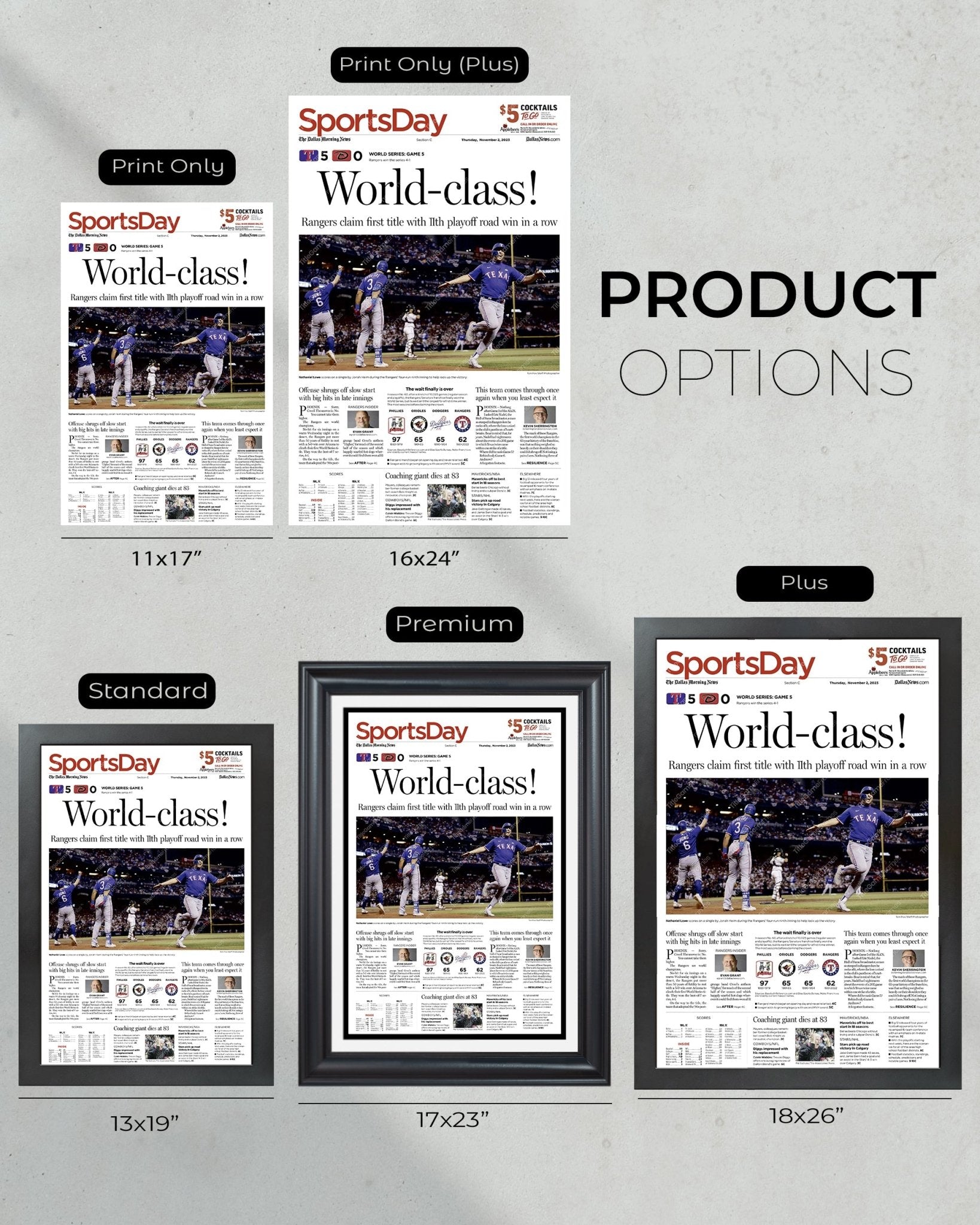 2023 Texas Rangers World Series "World - class!" - Commemorative Framed Newspaper - TitleGameFrames.com