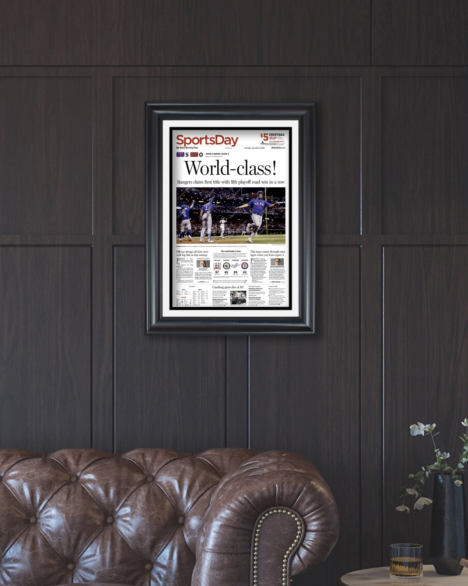 2023 Texas Rangers World Series "World - class!" - Commemorative Framed Newspaper - TitleGameFrames.com