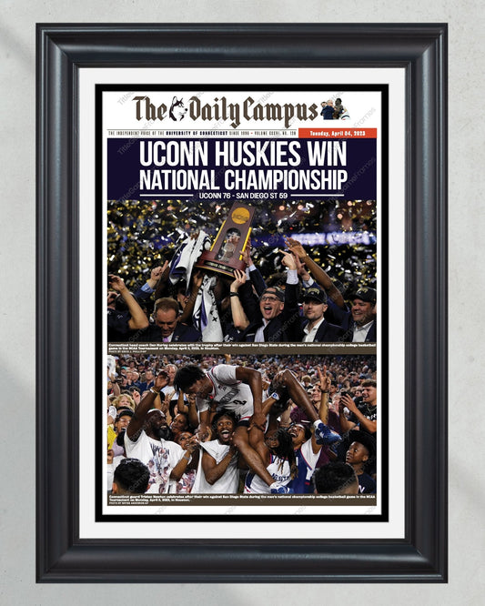 2023 UConn Huskies: National Championship Glory Framed Newspaper Print - TitleGameFrames.com