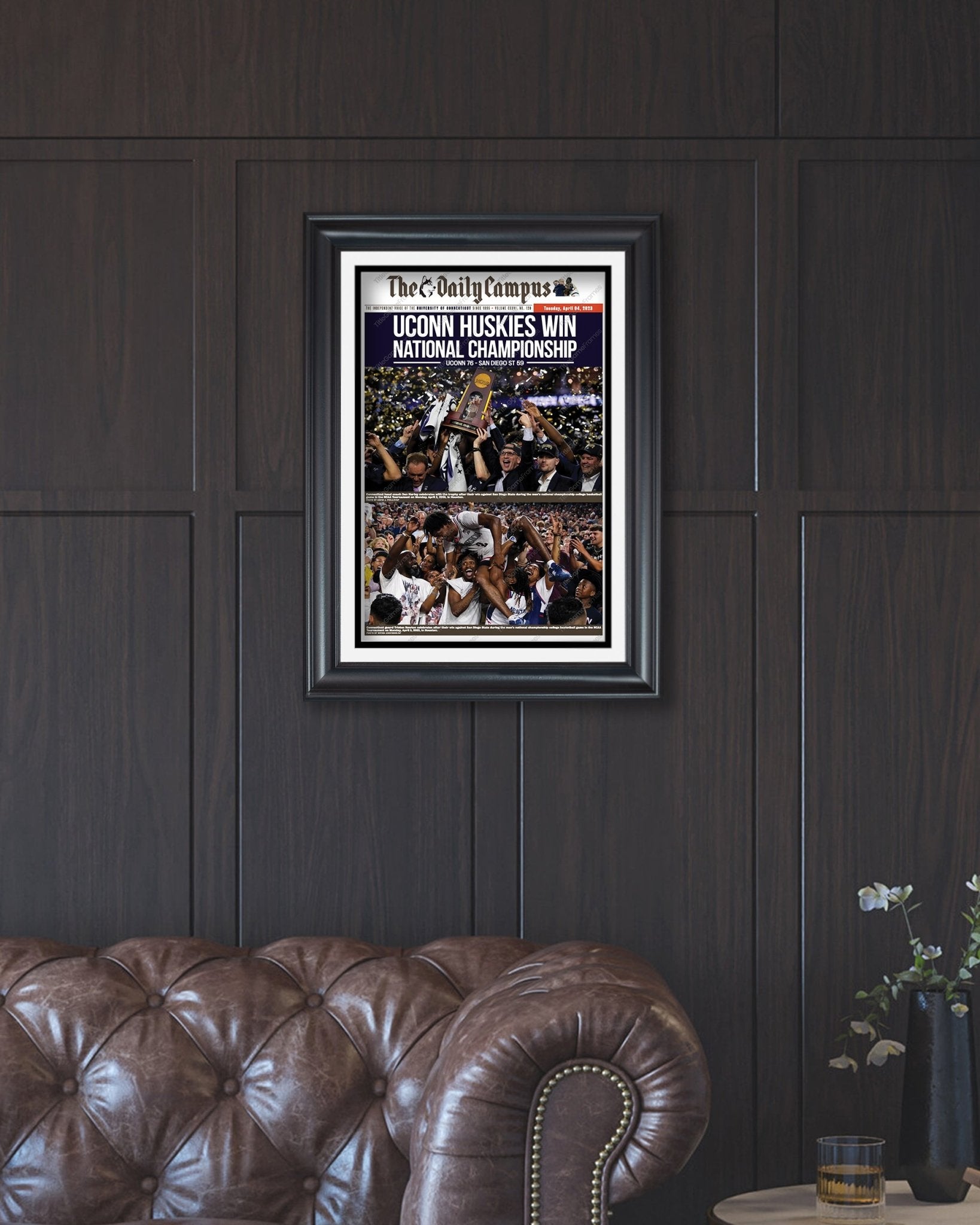 2023 UConn Huskies: National Championship Glory Framed Newspaper Print - TitleGameFrames.com