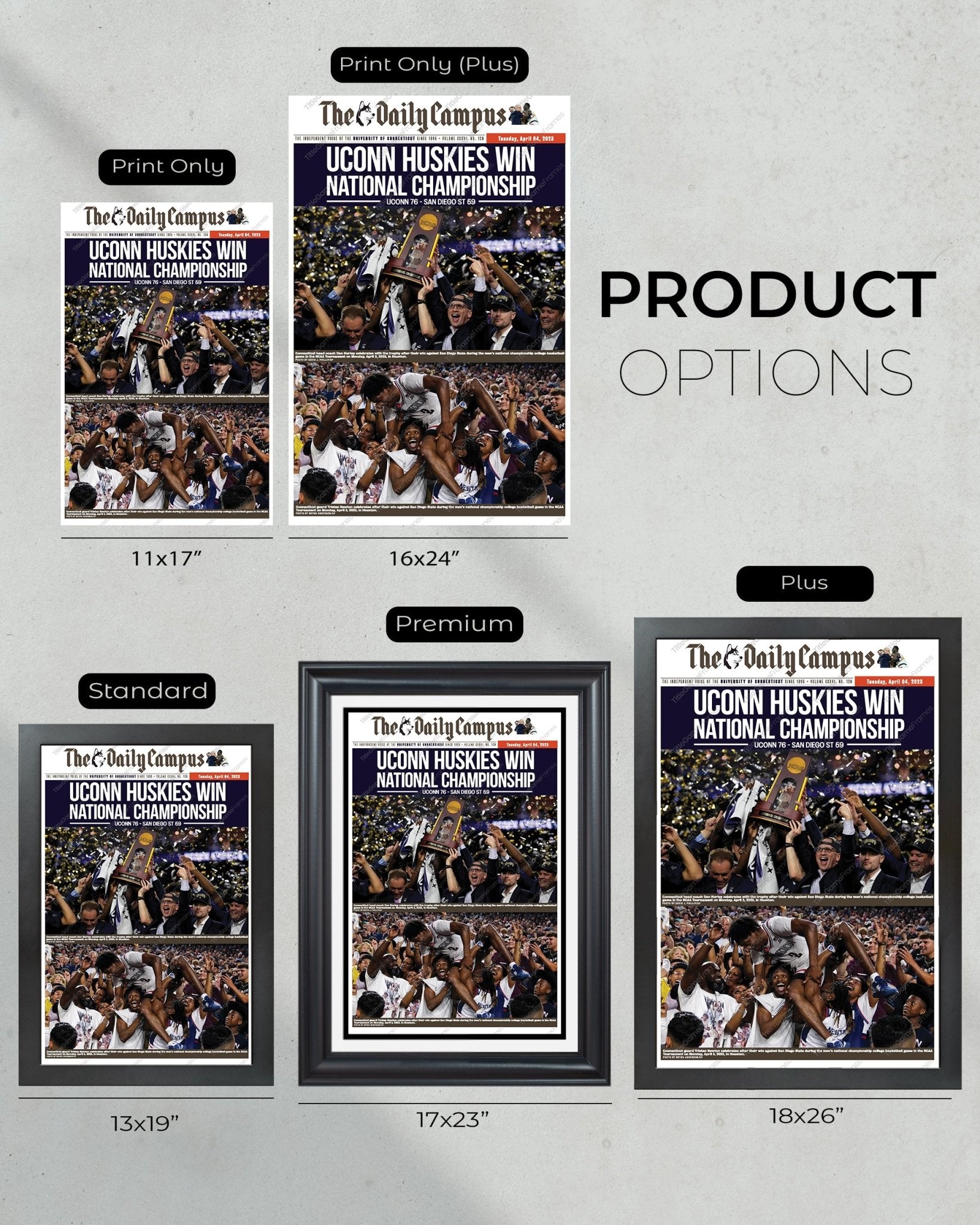 2023 UConn Huskies: National Championship Glory Framed Newspaper Print - TitleGameFrames.com