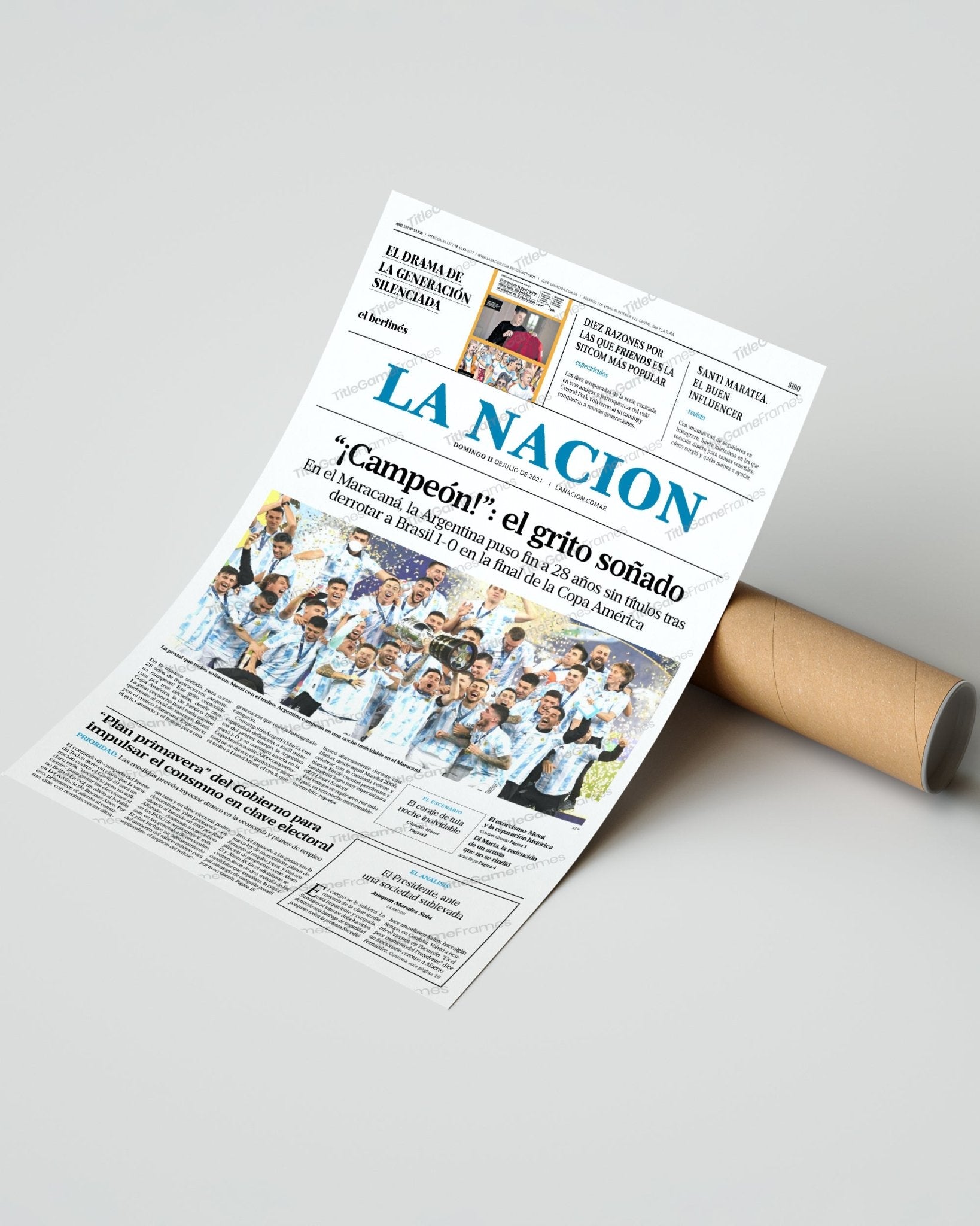 2024 Argentina Copa America Champions 'Un campeon inolvidable' - Framed Newspaper - TitleGameFrames.com