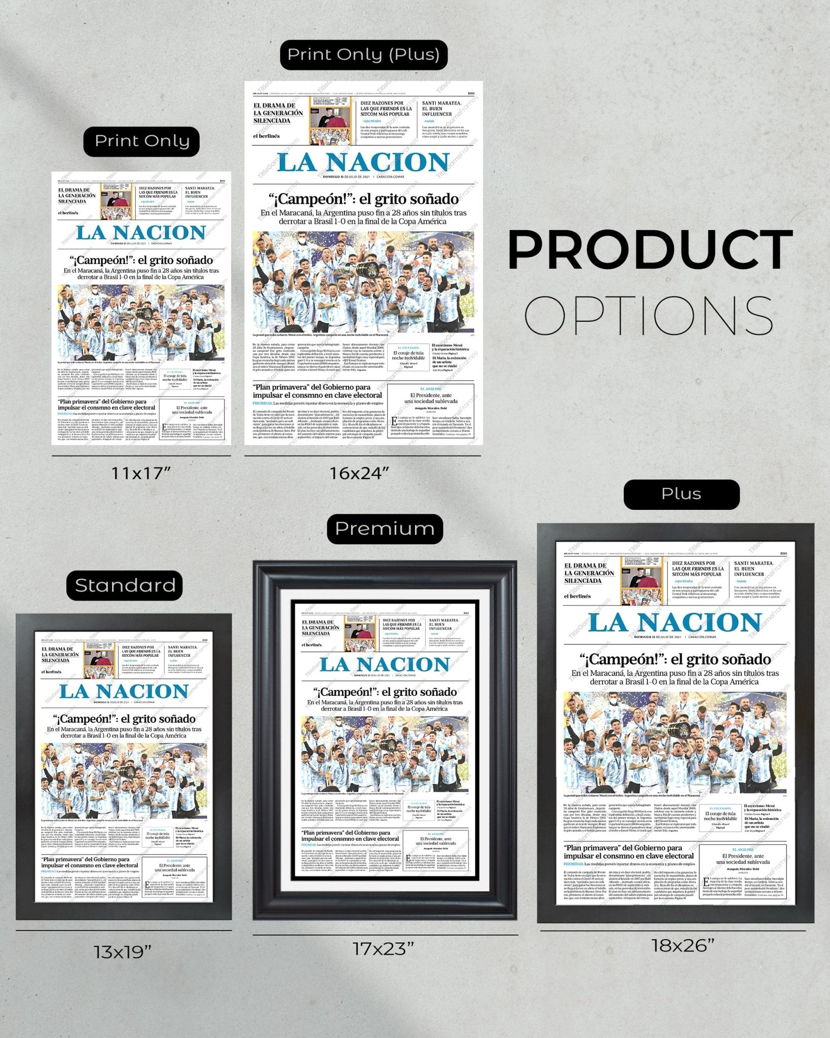 2024 Argentina Copa America Champions 'Un campeon inolvidable' - Framed Newspaper - TitleGameFrames.com