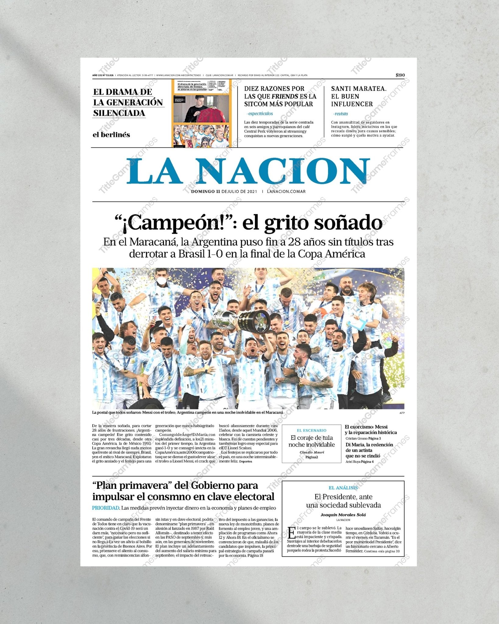 2024 Argentina Copa America Champions 'Un campeon inolvidable' - Framed Newspaper - TitleGameFrames.com