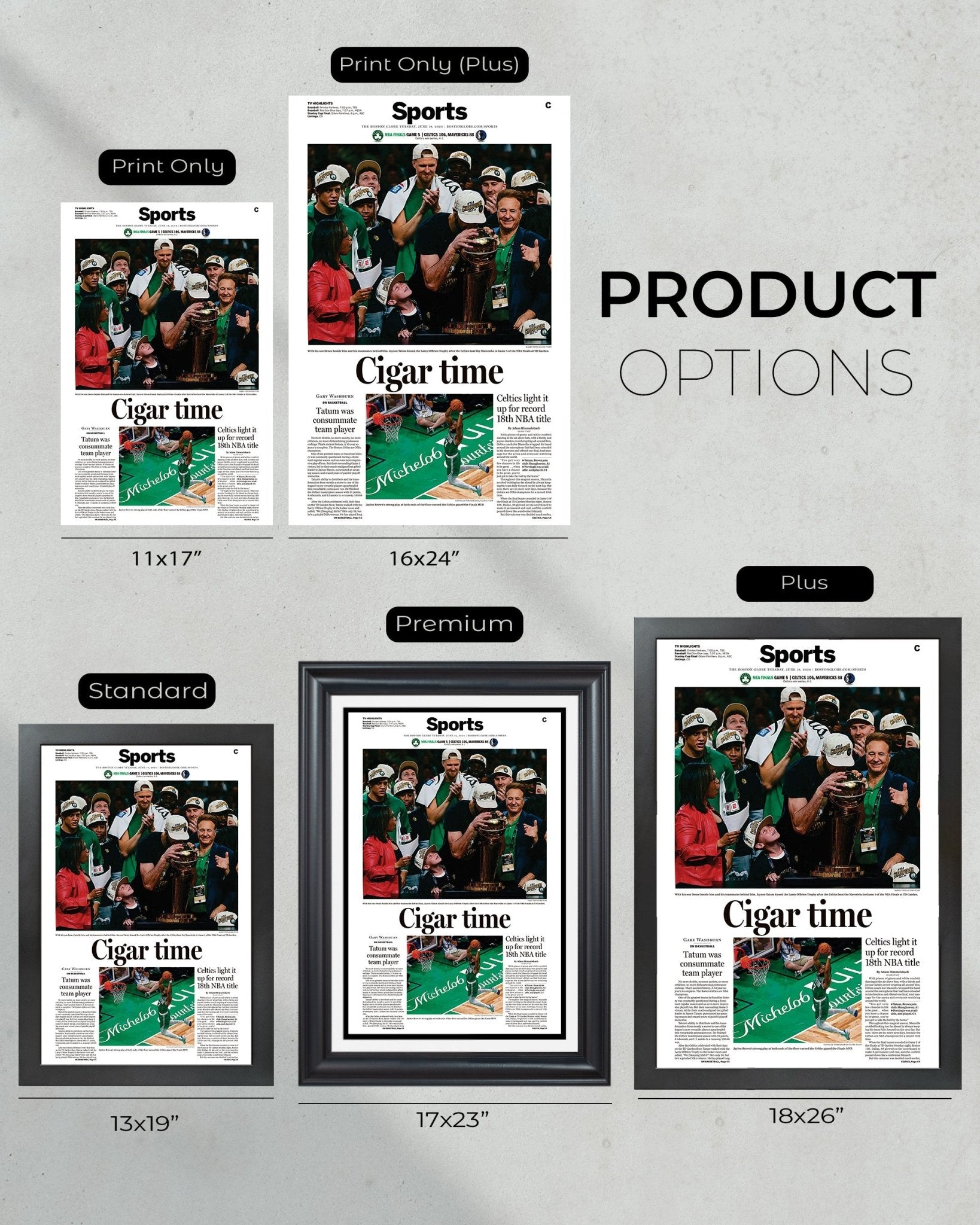 2024 Boston Celtics NBA Champions 'Cigar Time' Framed Commemorative Newspaper - TitleGameFrames.com