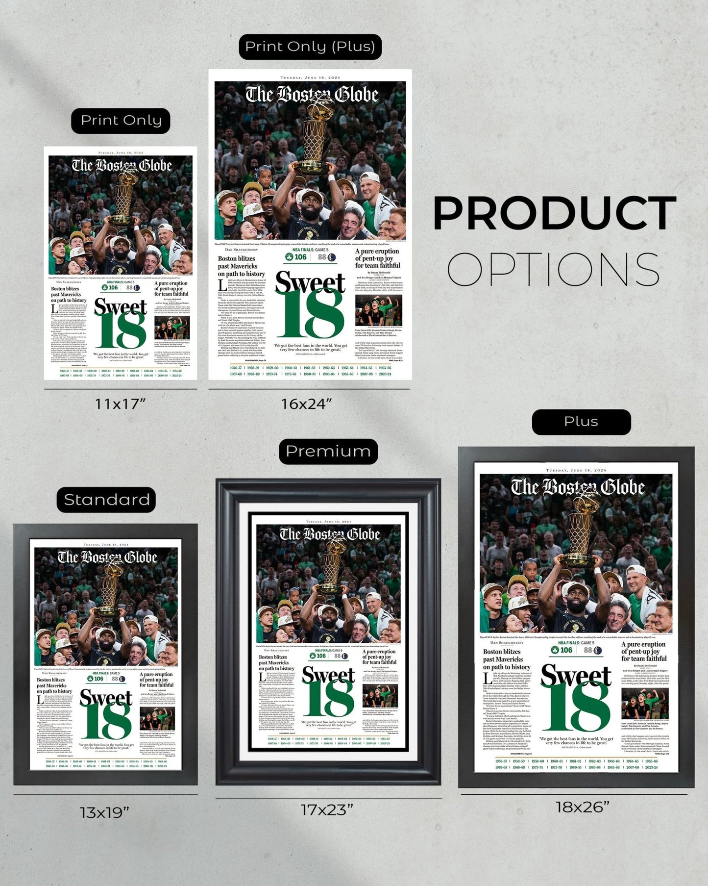 2024 Boston Celtics NBA Champions 'Sweet 18' Framed Newspaper - TitleGameFrames.com