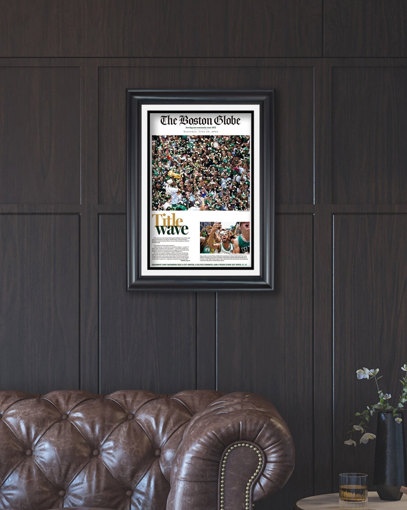 2024 Boston Celtics NBA Champions 'Title Wave' Parade Framed Newspaper - TitleGameFrames.com