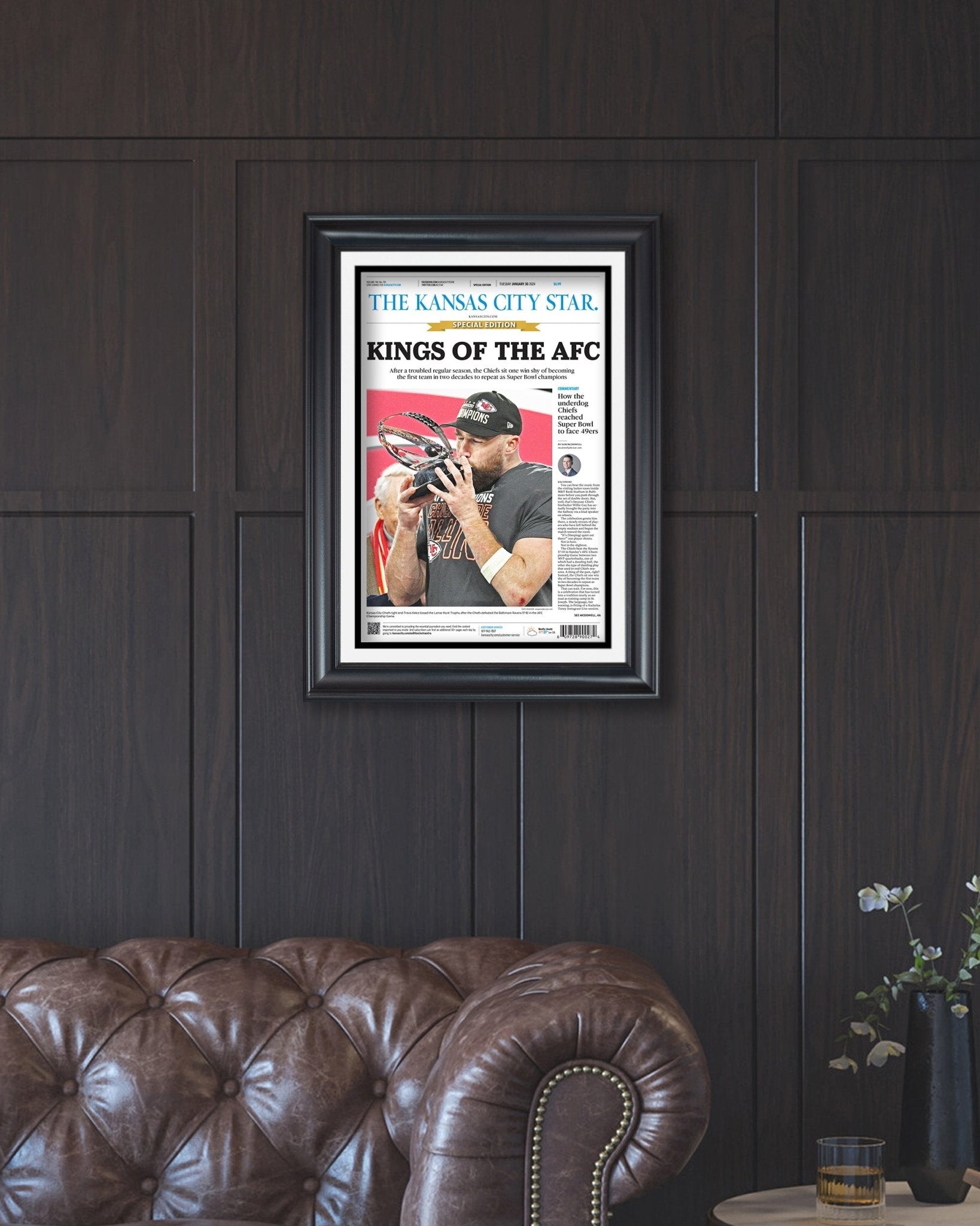 2024 Chiefs AFC Championship Victory "Kings of the AFC" Framed Newspaper Print - Title Game Frames