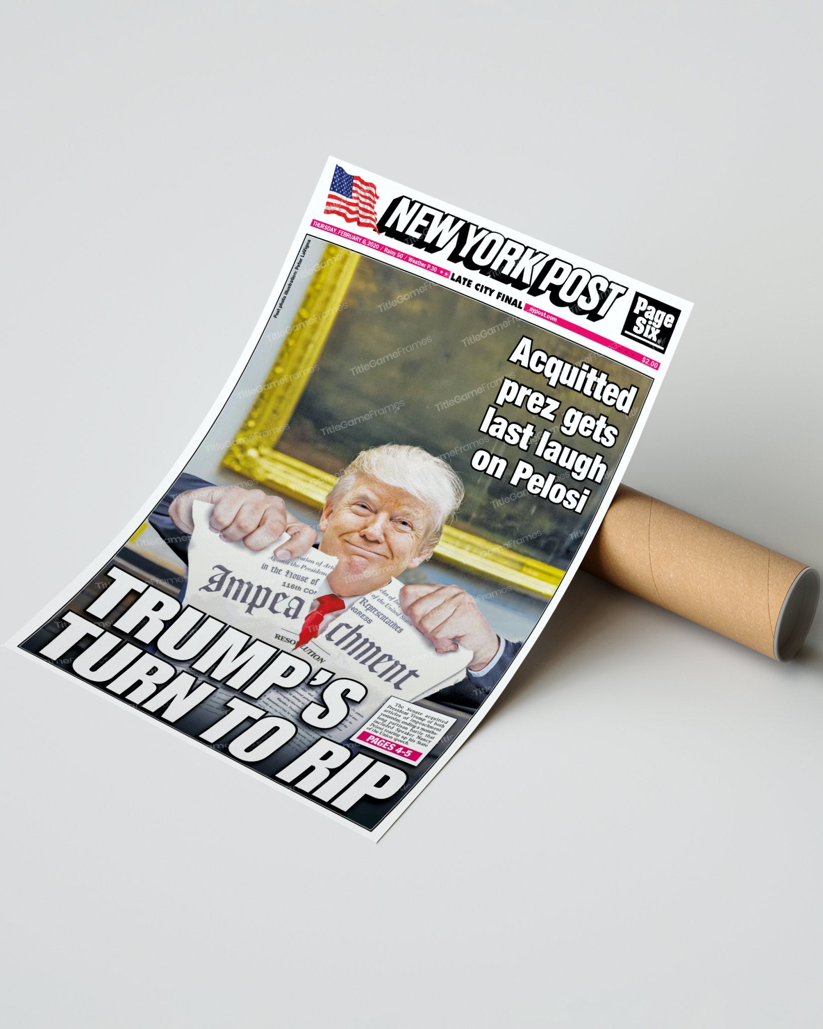 2024 Donald Trump Impeachment Acquittal - 'Trump's Turn to Rip' NY Post Framed Newspaper - Title Game Frames