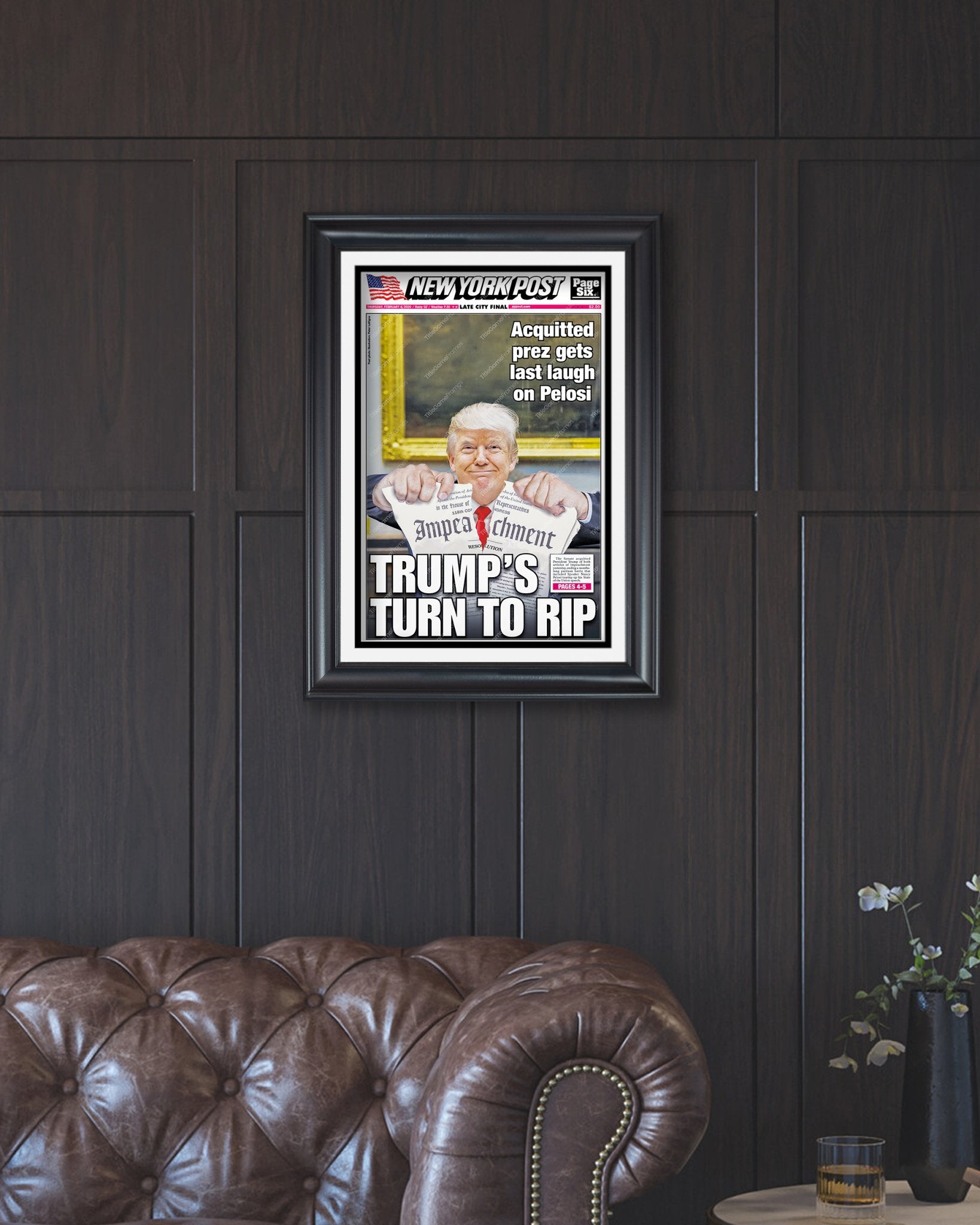 2024 Donald Trump Impeachment Acquittal - 'Trump's Turn to Rip' NY Post Framed Newspaper - Title Game Frames