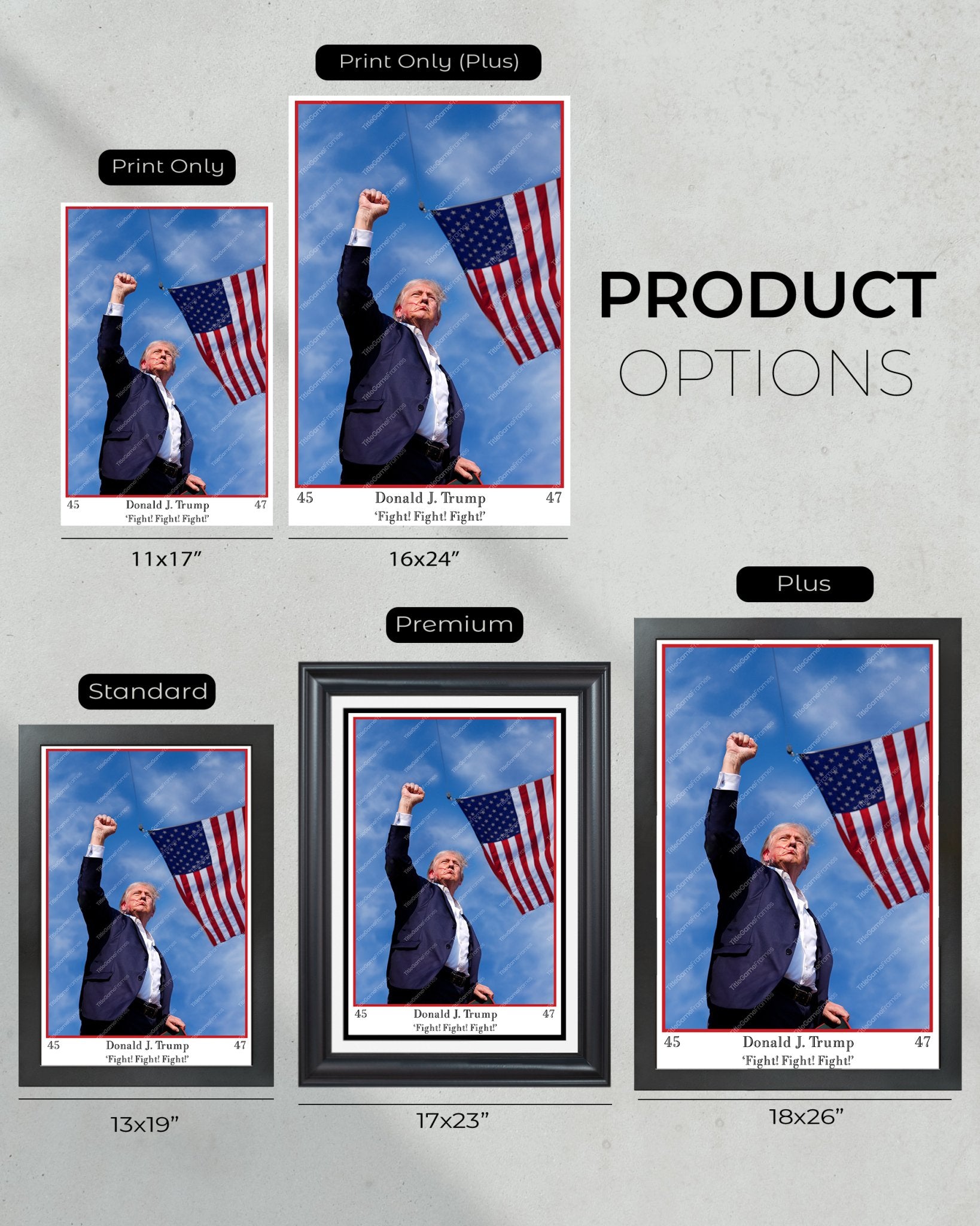 2024 Donald Trump Shot "Fight Fight Fight" Framed Portrait Photo - Title Game Frames
