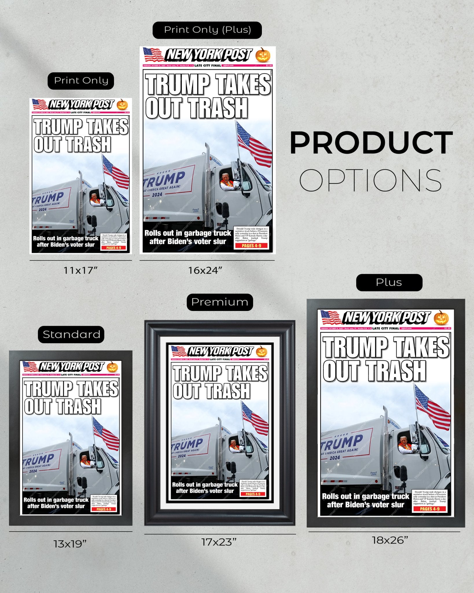 2024 Donald Trump 'Takes out Trash' NY Post Framed Newspaper - Title Game Frames