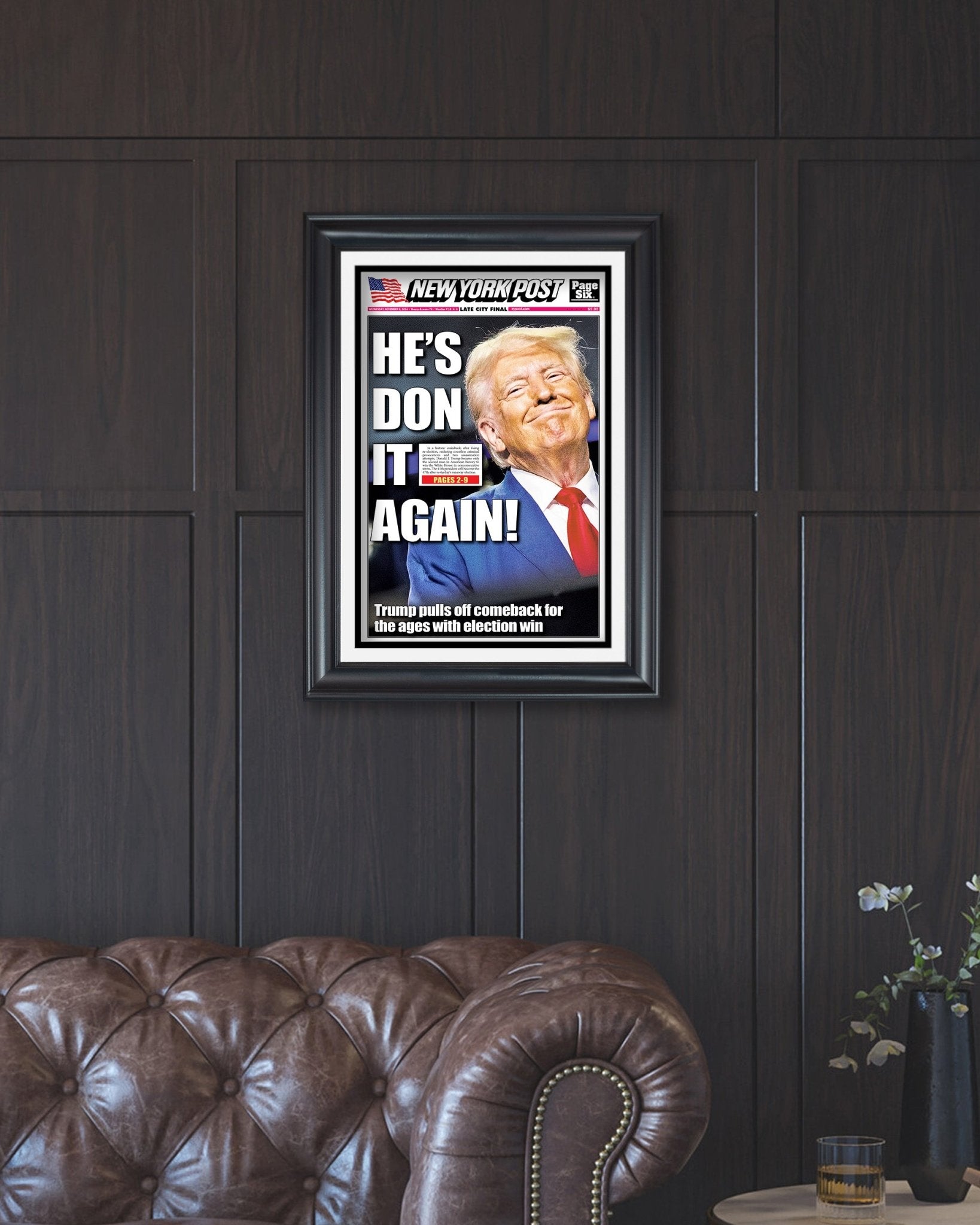 2024 Donald Trump Wins Presidential Election - NY Post Framed Newspaper - Title Game Frames