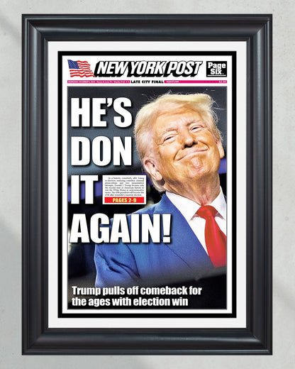 2024 Donald Trump Wins Presidential Election - NY Post Framed Newspaper - Title Game Frames