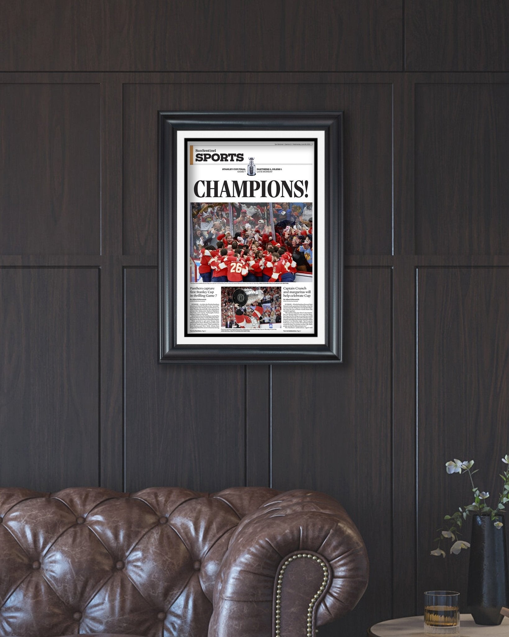 2024 Florida Panthers Stanley Cup 'CHAMPIONS!' Framed Sports Edition Newspaper - Title Game Frames