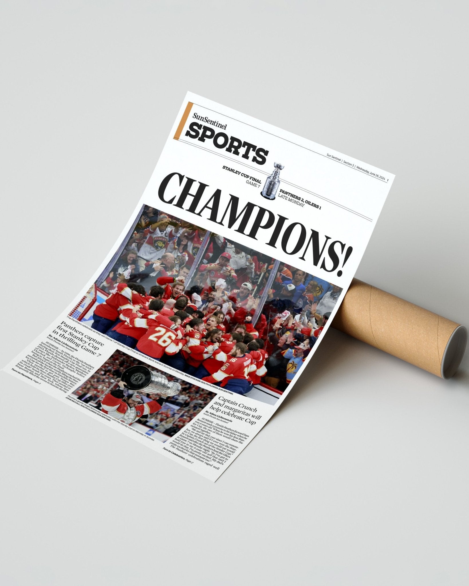 2024 Florida Panthers Stanley Cup 'CHAMPIONS!' Framed Sports Edition Newspaper - Title Game Frames