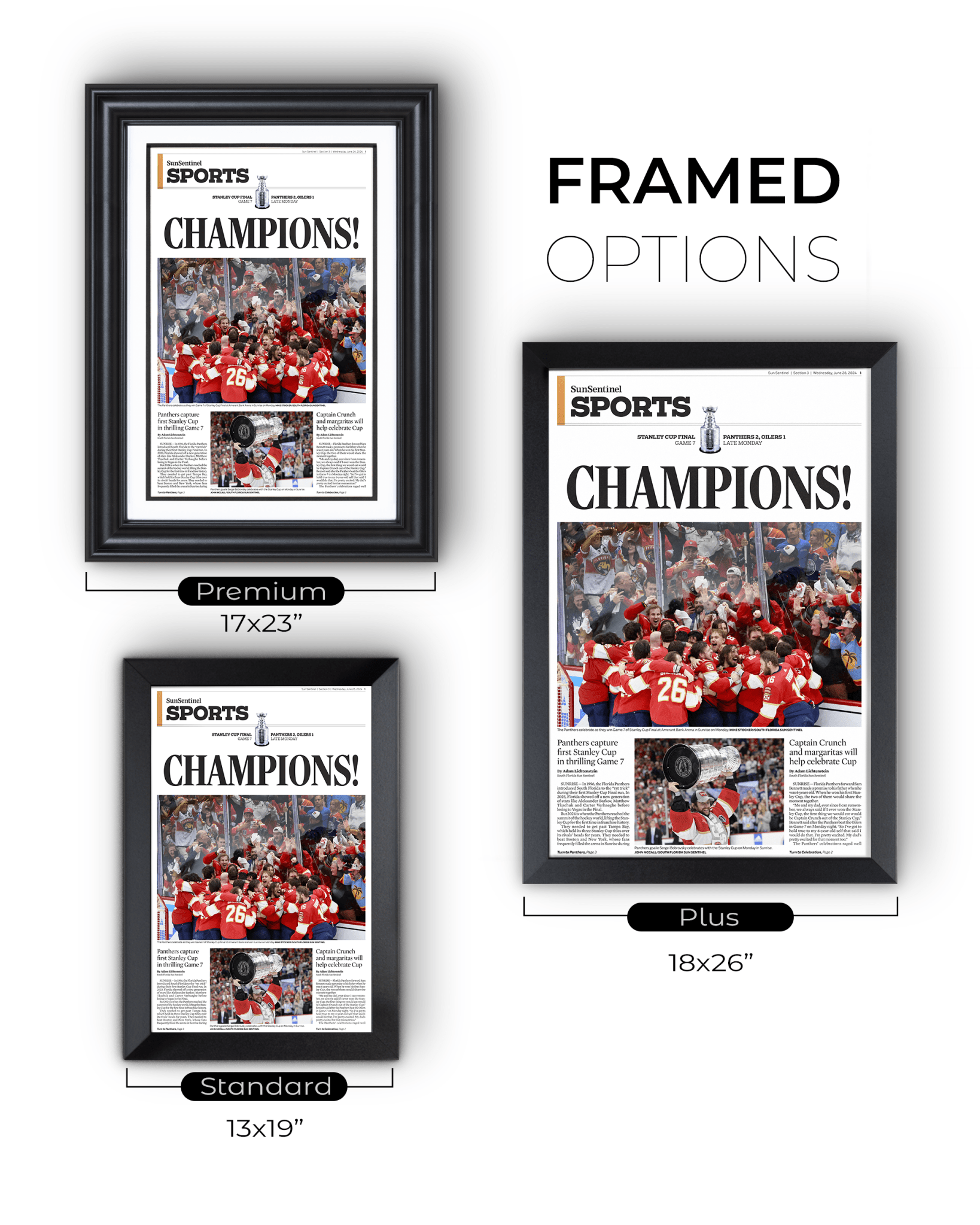 2024 Florida Panthers Stanley Cup 'CHAMPIONS!' Framed Sports Edition Newspaper - TitleGameFrames.com