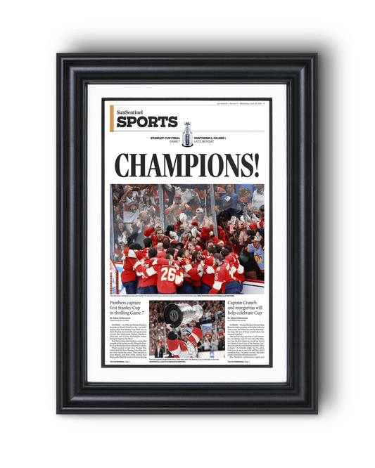 2024 Florida Panthers Stanley Cup 'CHAMPIONS!' Framed Sports Edition Newspaper - TitleGameFrames.com
