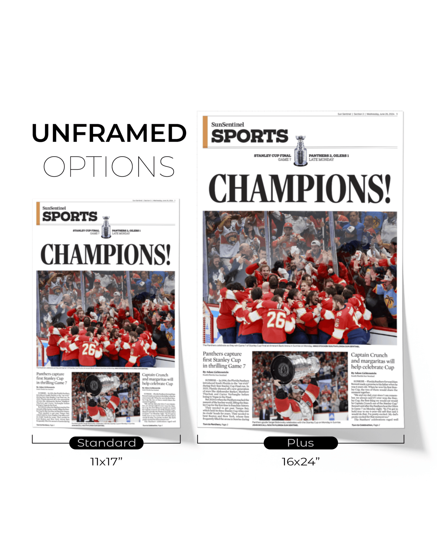 2024 Florida Panthers Stanley Cup 'CHAMPIONS!' Framed Sports Edition Newspaper - TitleGameFrames.com