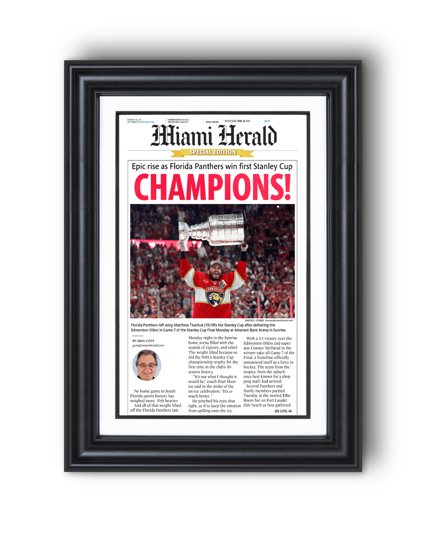 2024 Florida Panthers Stanley Cup "CHAMPIONS!" Special Edition Newspaper - TitleGameFrames.com