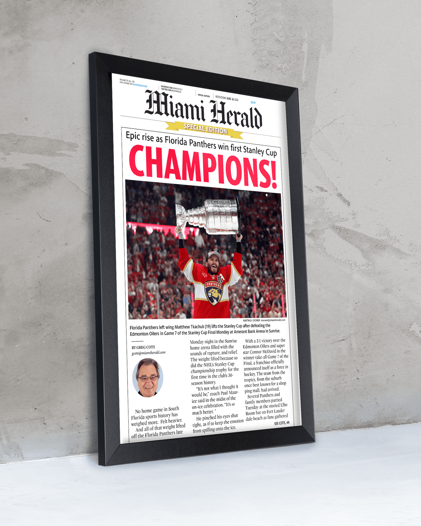 2024 Florida Panthers Stanley Cup "CHAMPIONS!" Special Edition Newspaper - TitleGameFrames.com