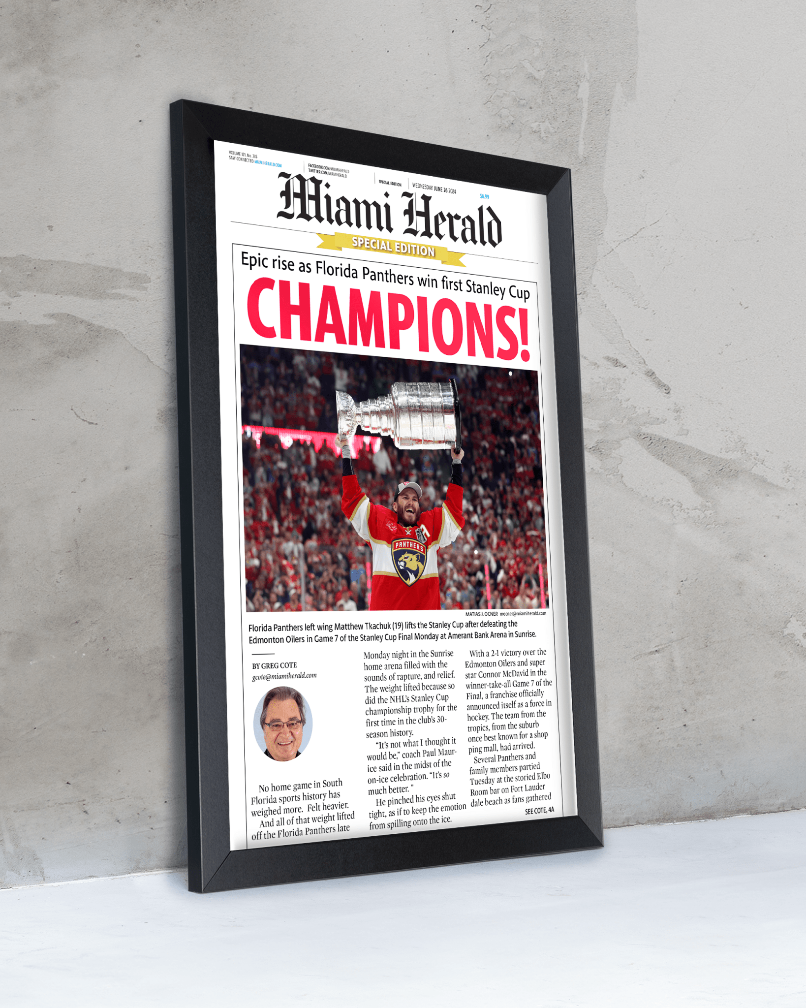 2024 Florida Panthers Stanley Cup "CHAMPIONS!" Special Edition Newspaper - TitleGameFrames.com