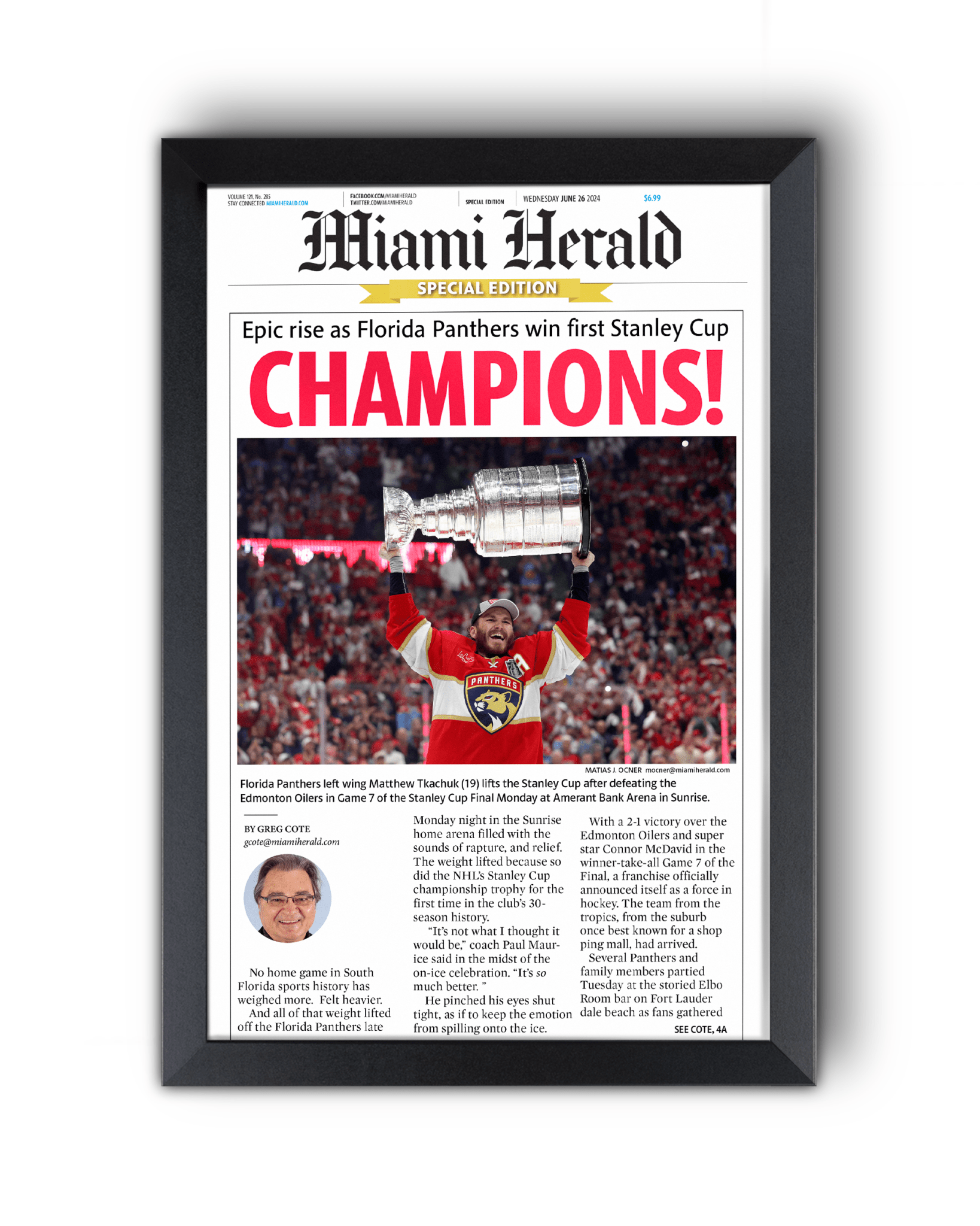 2024 Florida Panthers Stanley Cup "CHAMPIONS!" Special Edition Newspaper - TitleGameFrames.com