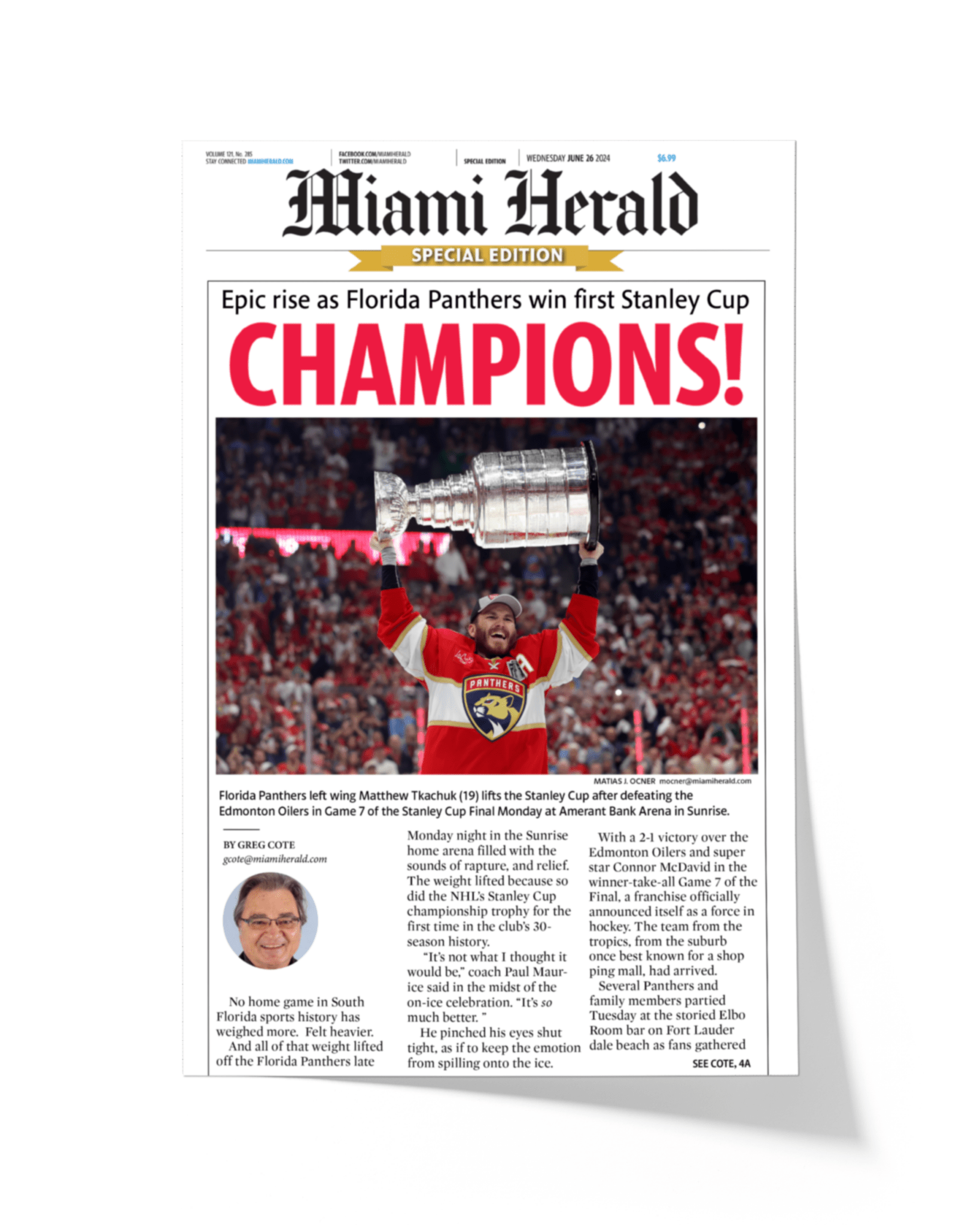 2024 Florida Panthers Stanley Cup "CHAMPIONS!" Special Edition Newspaper - TitleGameFrames.com