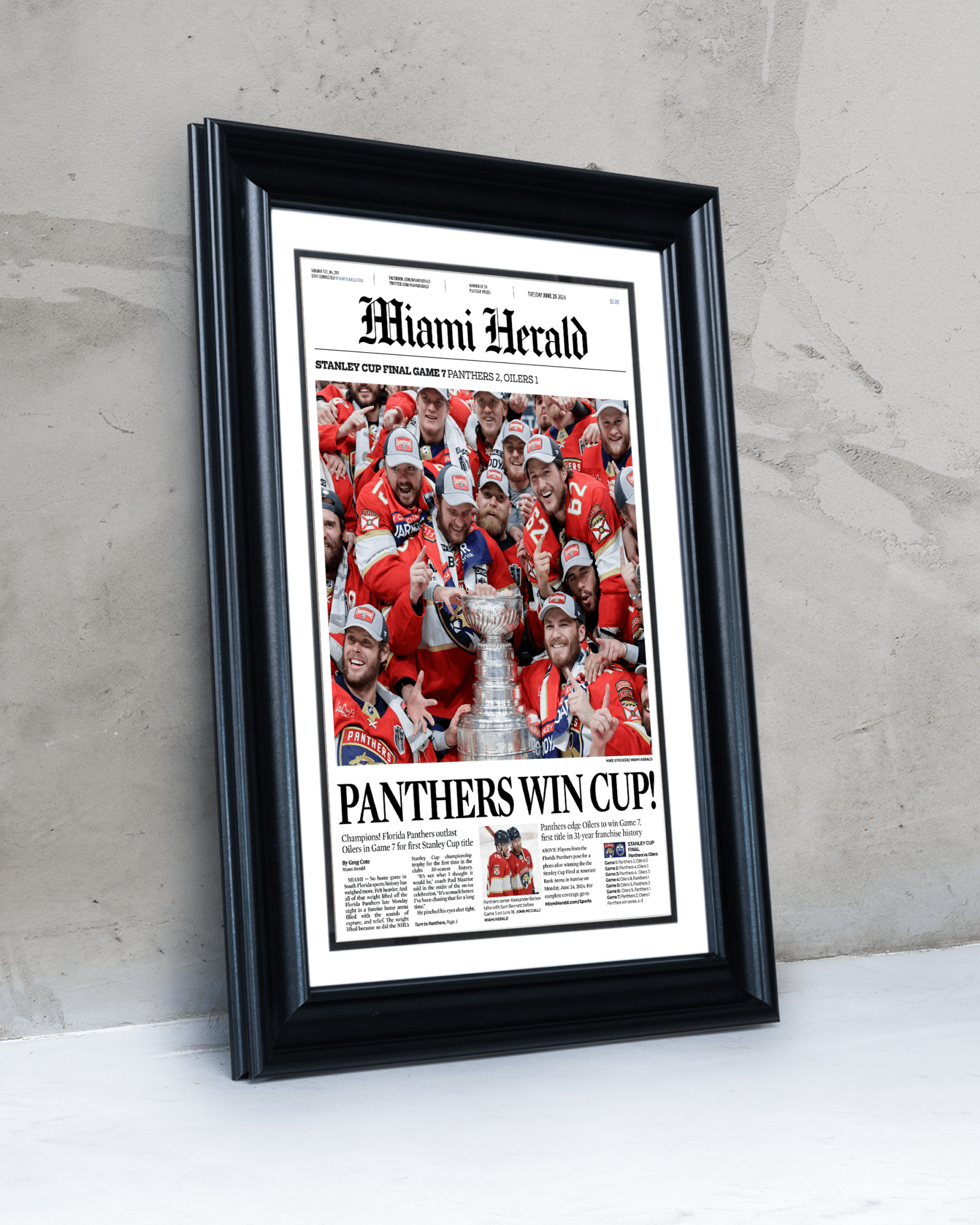 2024 Florida Panthers Stanley Cup Champs Framed Commemorative Newspaper - TitleGameFrames.com