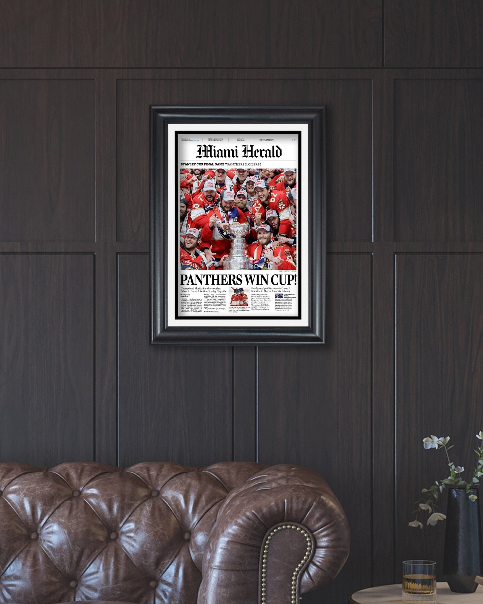 2024 Florida Panthers Stanley Cup Champs Framed Commemorative Newspaper - Title Game Frames