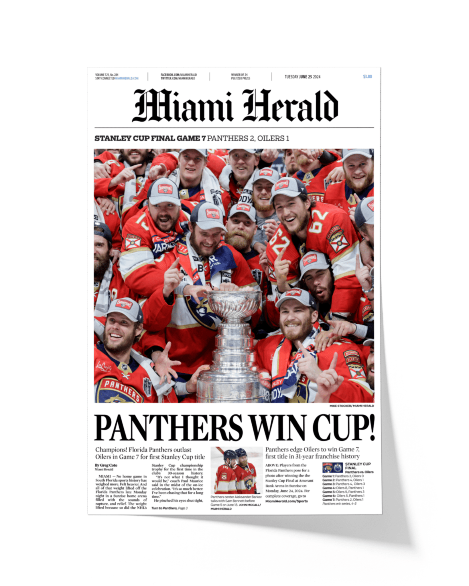2024 Florida Panthers Stanley Cup Champs Framed Commemorative Newspaper - TitleGameFrames.com