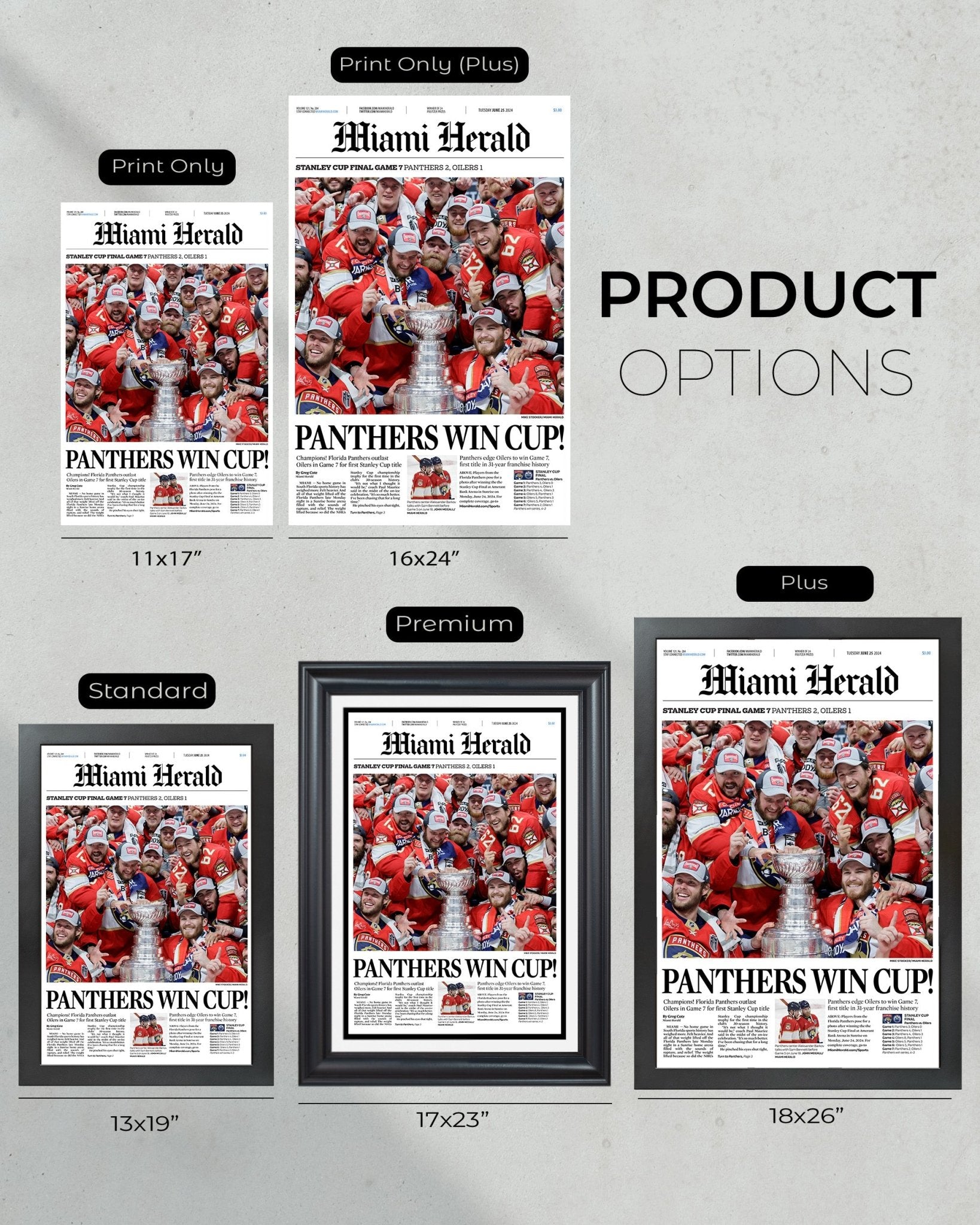 2024 Florida Panthers Stanley Cup Champs Framed Commemorative Newspaper - Title Game Frames