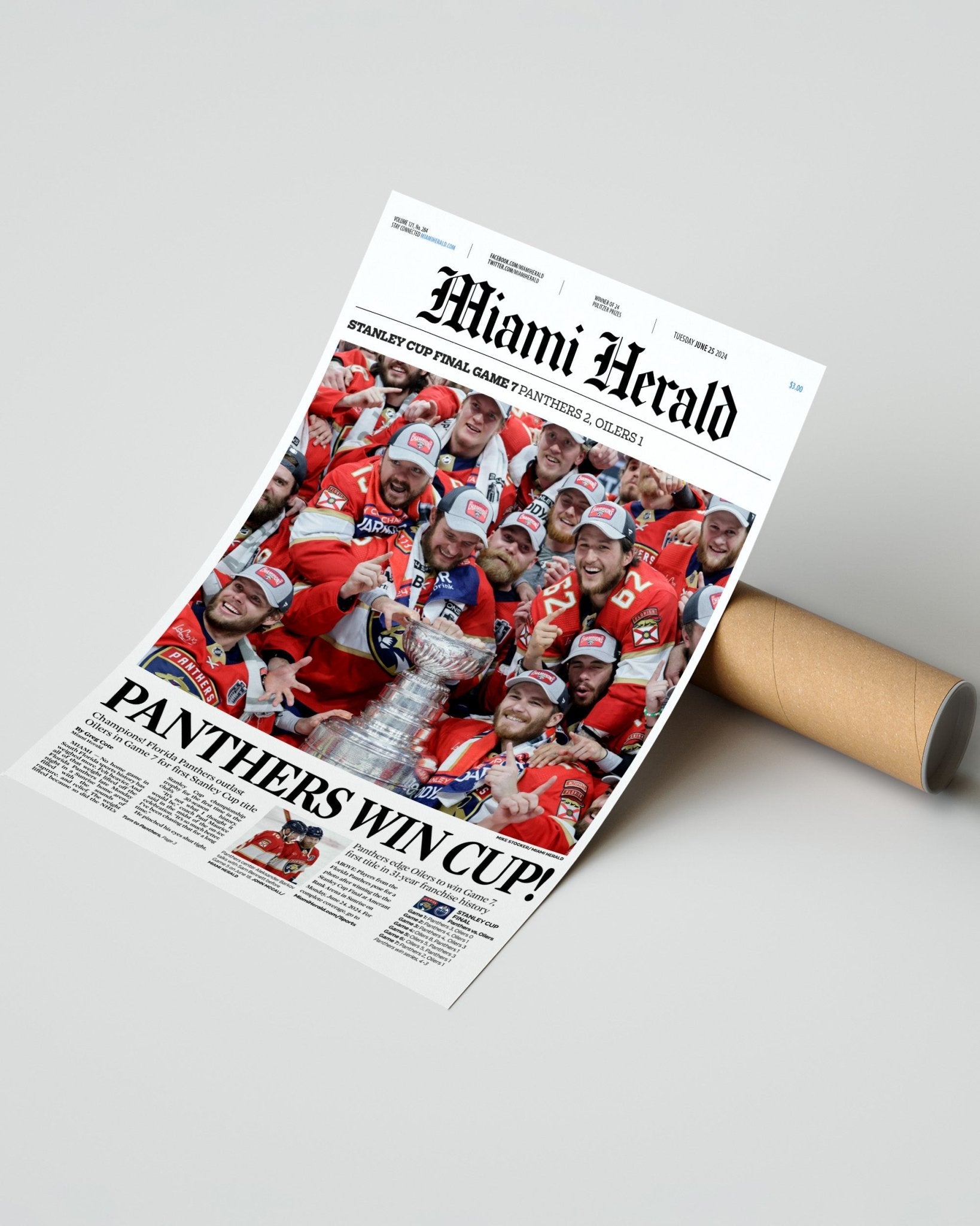 2024 Florida Panthers Stanley Cup Champs Framed Commemorative Newspaper - Title Game Frames