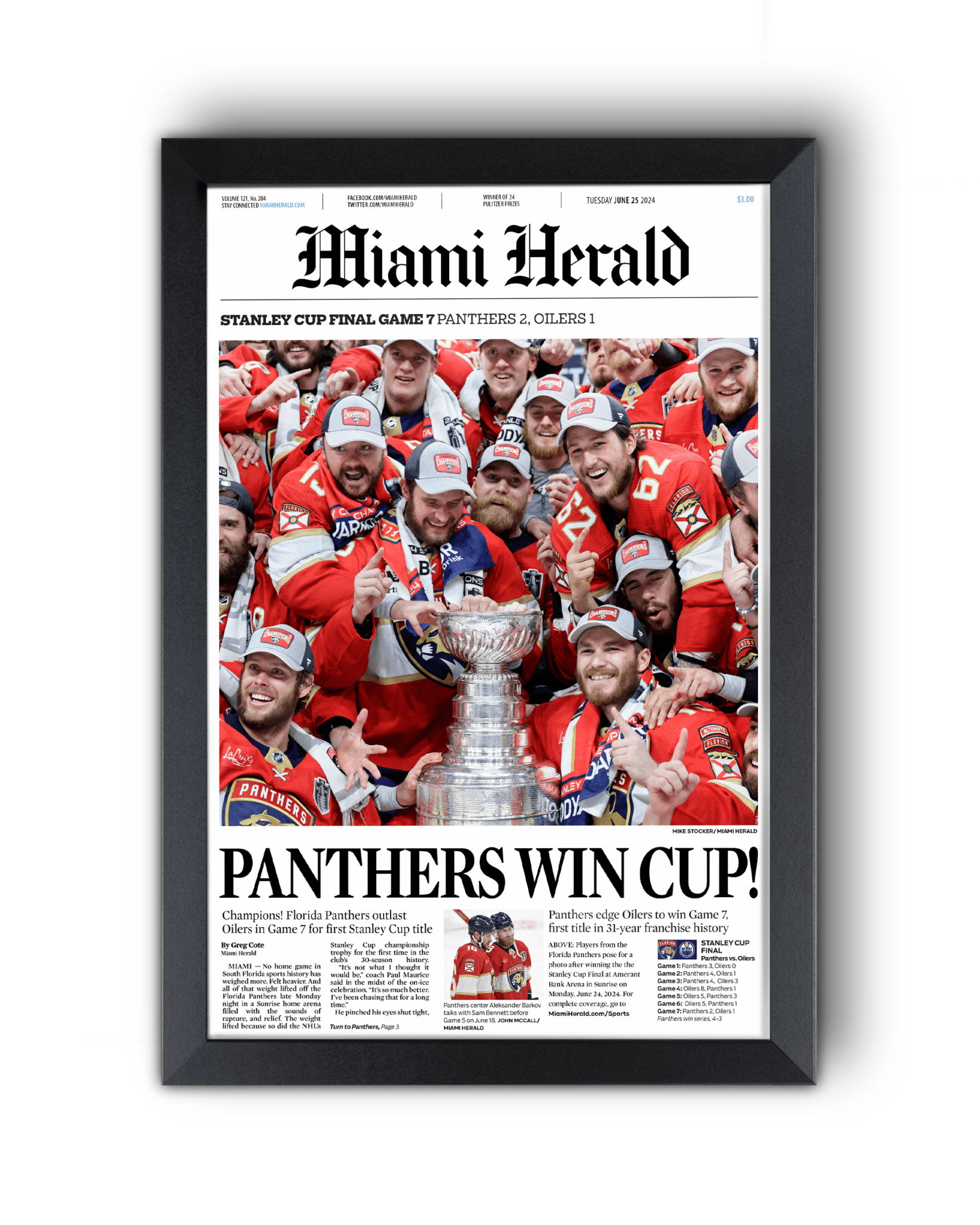 2024 Florida Panthers Stanley Cup Champs Framed Commemorative Newspaper - TitleGameFrames.com