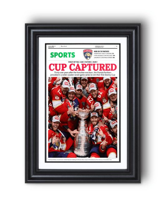 2024 Florida Panthers Stanley Cup "Cup Captured" Framed Sports Newspaper - TitleGameFrames.com