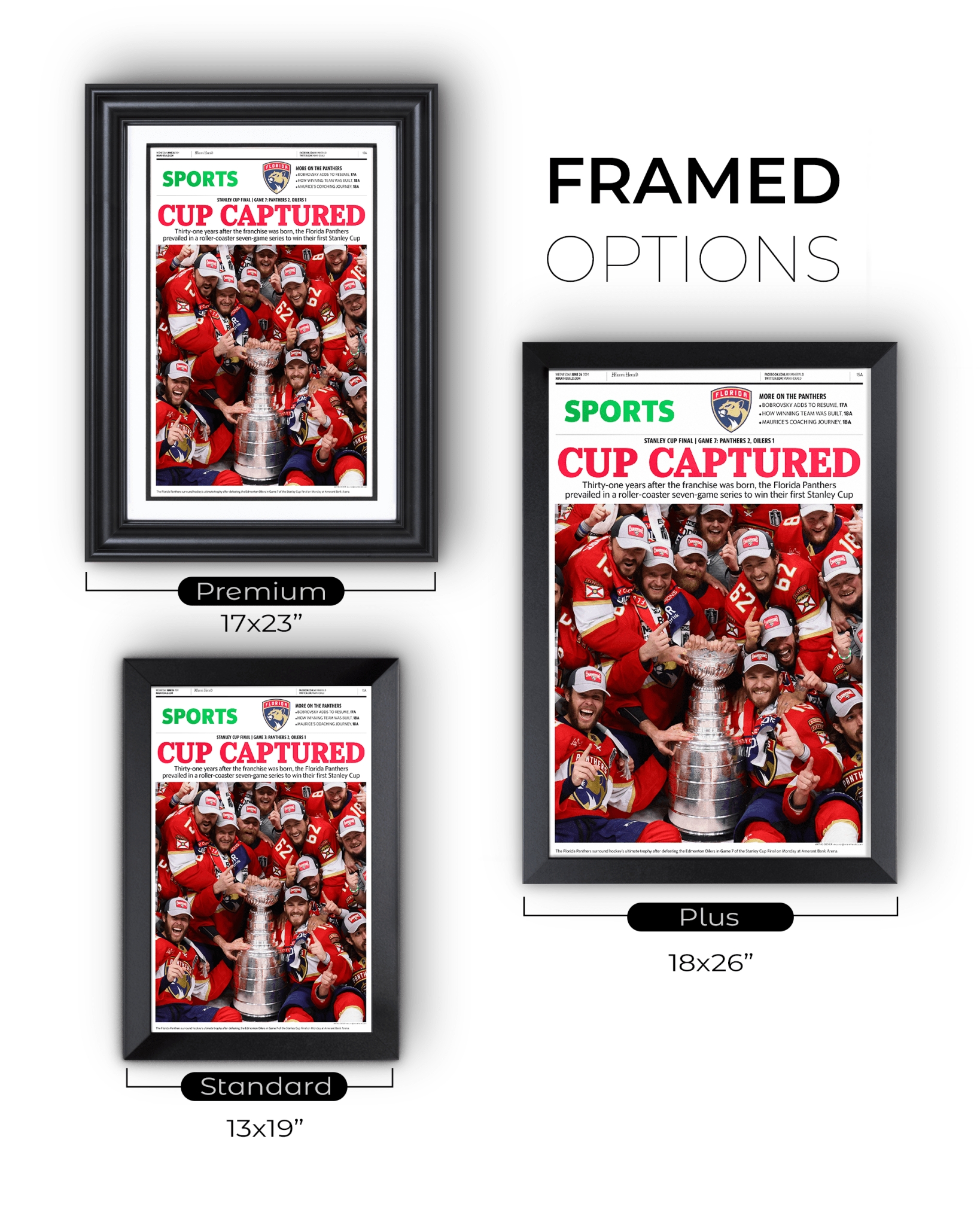 2024 Florida Panthers Stanley Cup "Cup Captured" Framed Sports Newspaper - TitleGameFrames.com