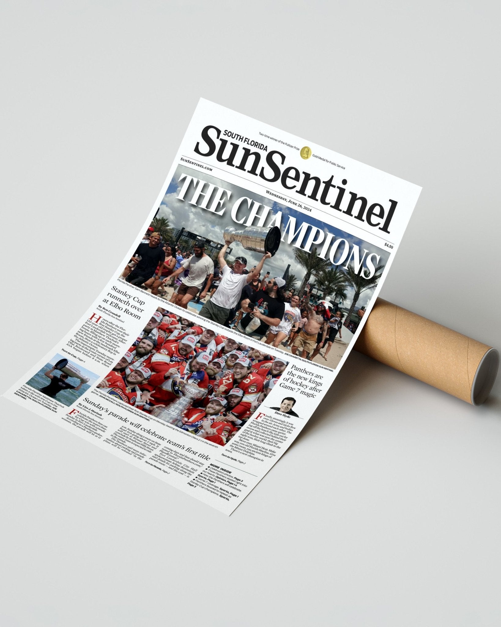 2024 Florida Panthers Stanley Cup 'THE CHAMPIONS! Framed Front Page Newspaper - Title Game Frames