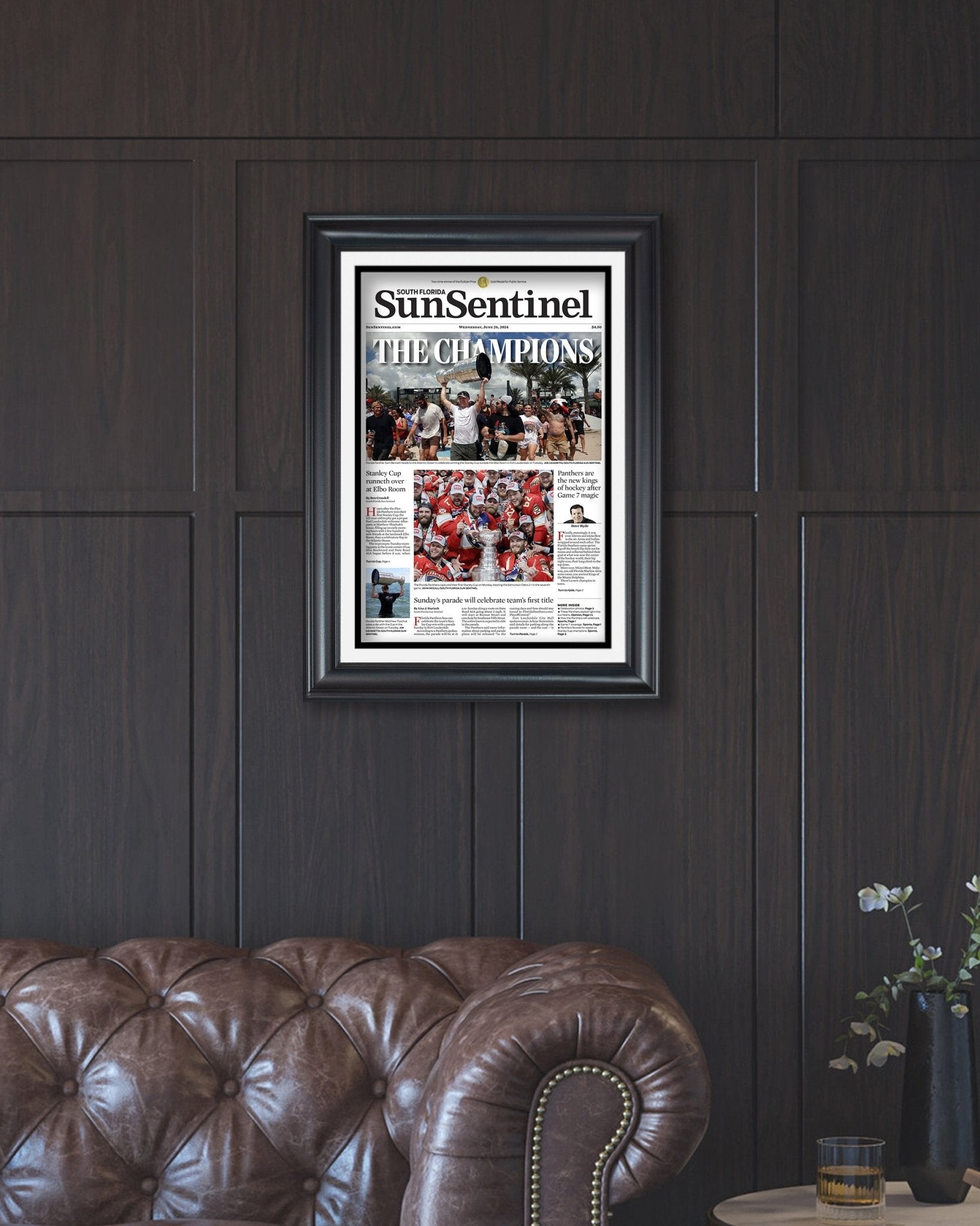 2024 Florida Panthers Stanley Cup 'THE CHAMPIONS! Framed Front Page Newspaper - Title Game Frames