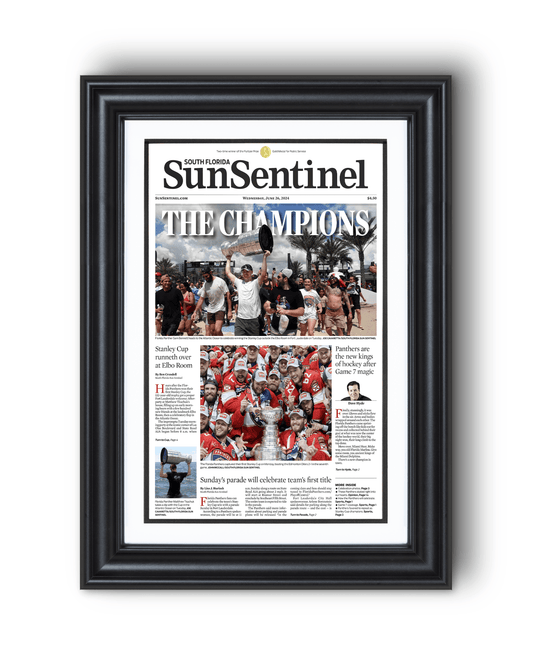 2024 Florida Panthers Stanley Cup 'THE CHAMPIONS! Framed Front Page Newspaper - TitleGameFrames.com
