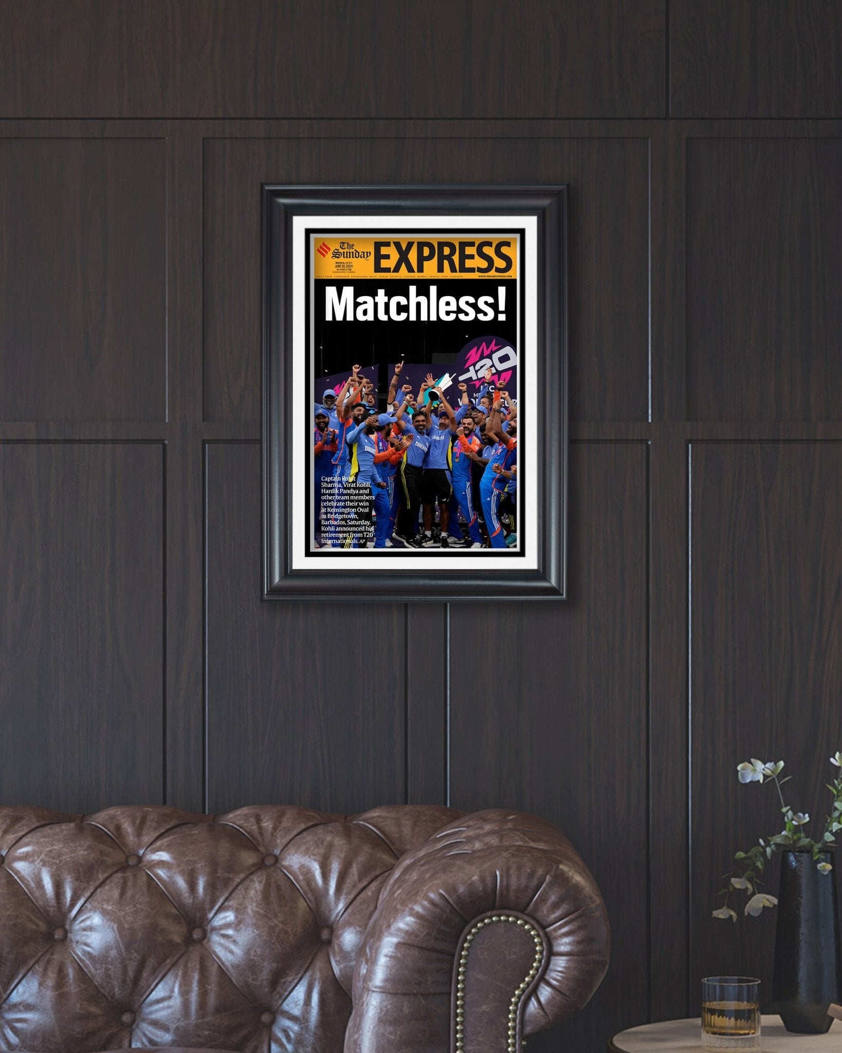 2024 India T20 Cricket World Cup Champions - 'Matchless!' Framed Front Page Newspaper - Title Game Frames