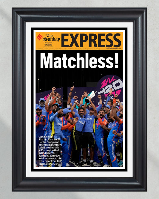 2024 India T20 Cricket World Cup Champions - 'Matchless!' Framed Front Page Newspaper - Title Game Frames