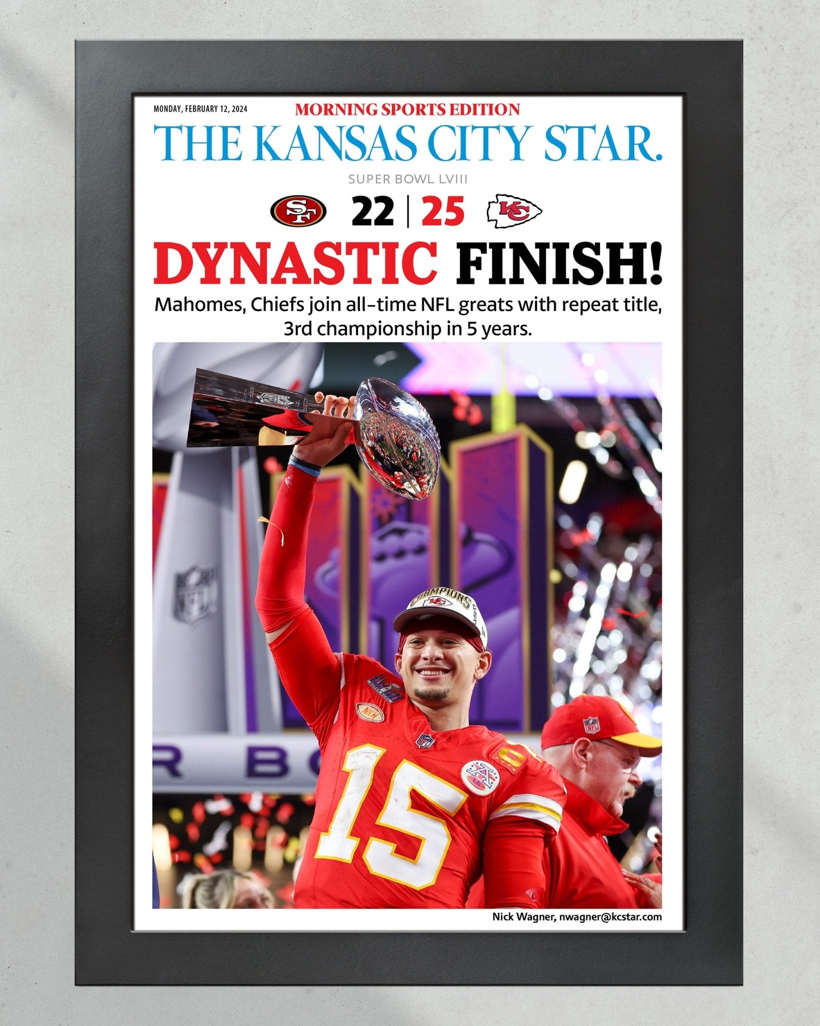 2024 Kansas City Chiefs Super Bowl LVIII Champions 'DYNASTIC FINISH' Framed Print - Title Game Frames